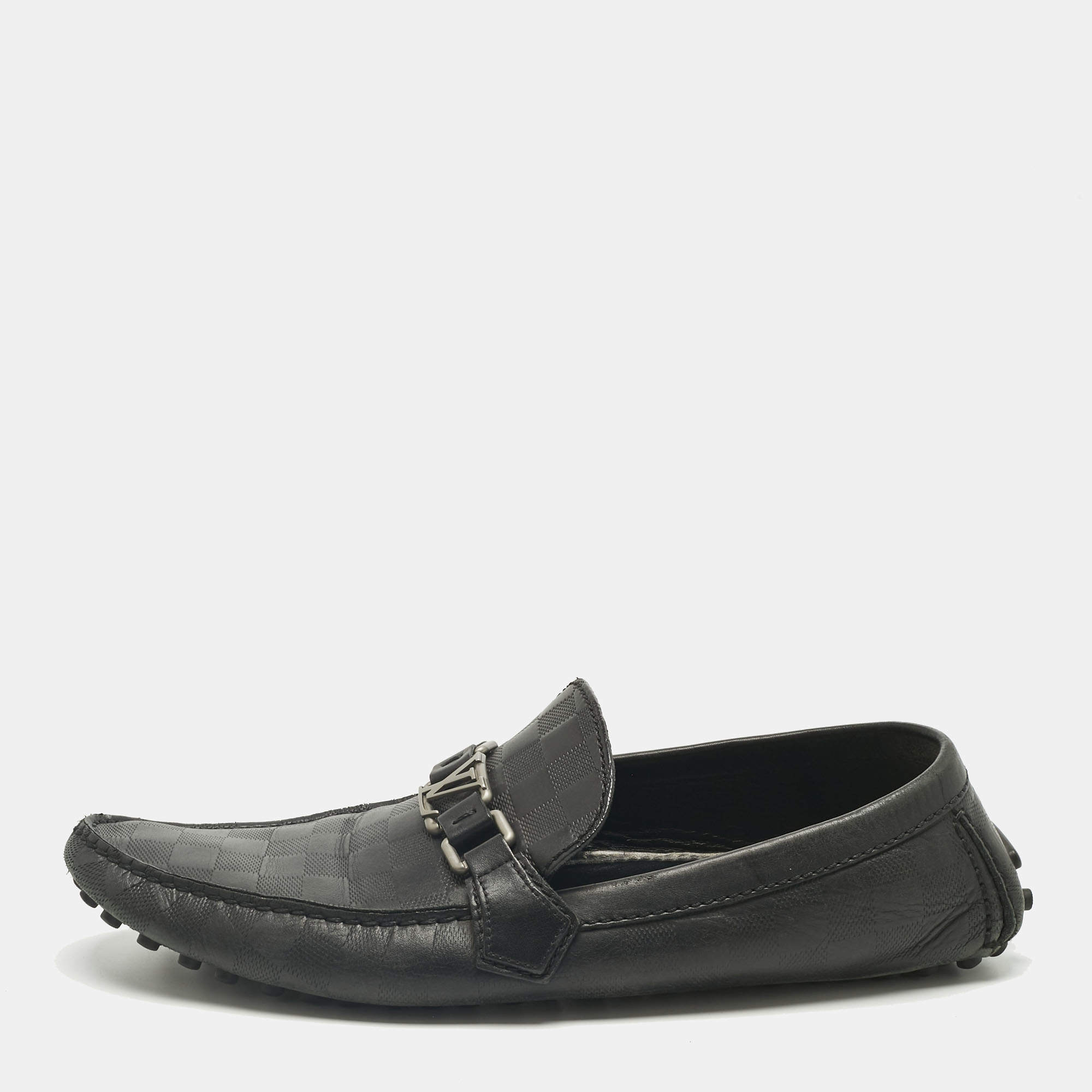Pre Owned Louis Vuitton Black Demier Leather Hockenheim Loafers Size 44.5