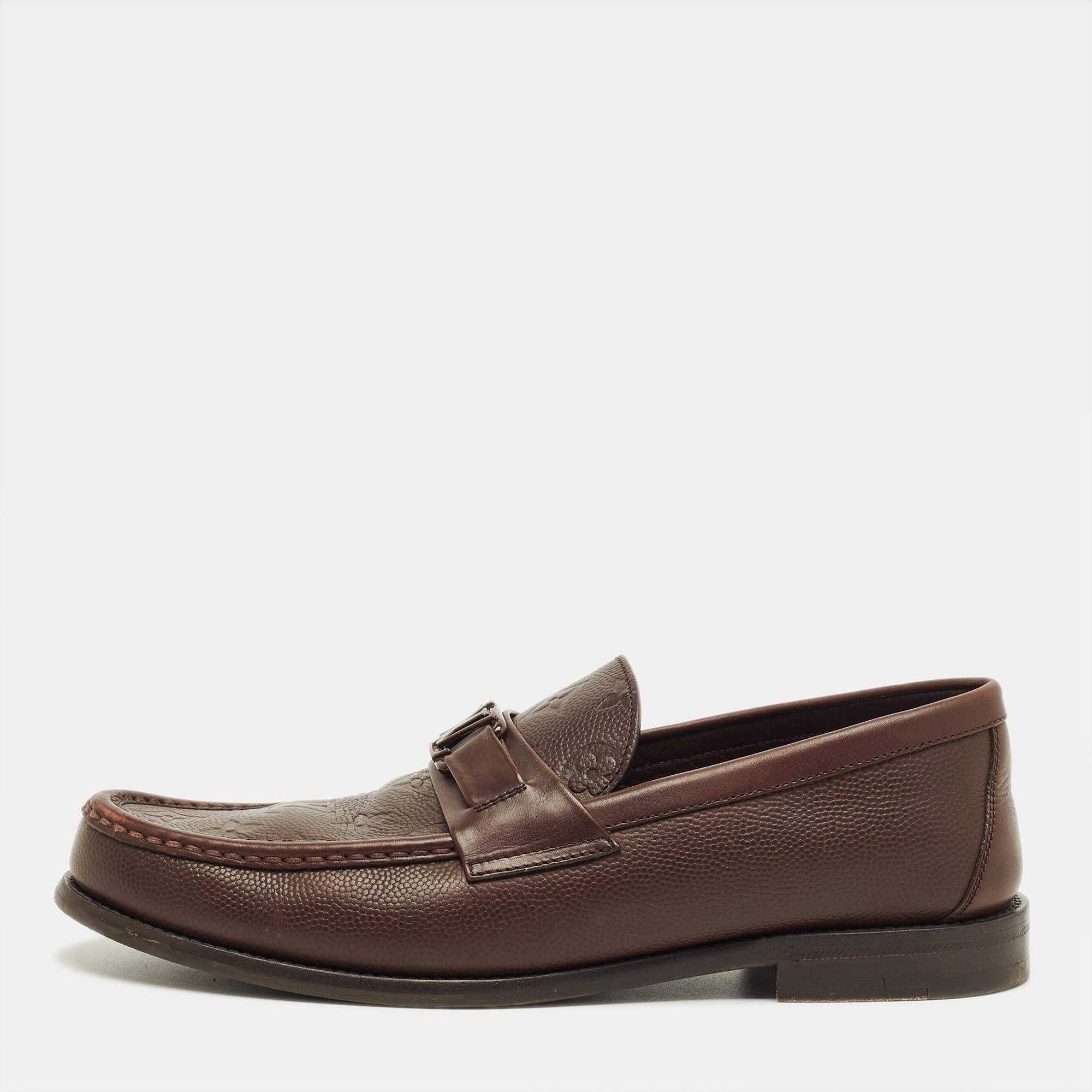 Pre Owned Louis Vuitton Brown Leather Major Slip On Loafers Size 42
