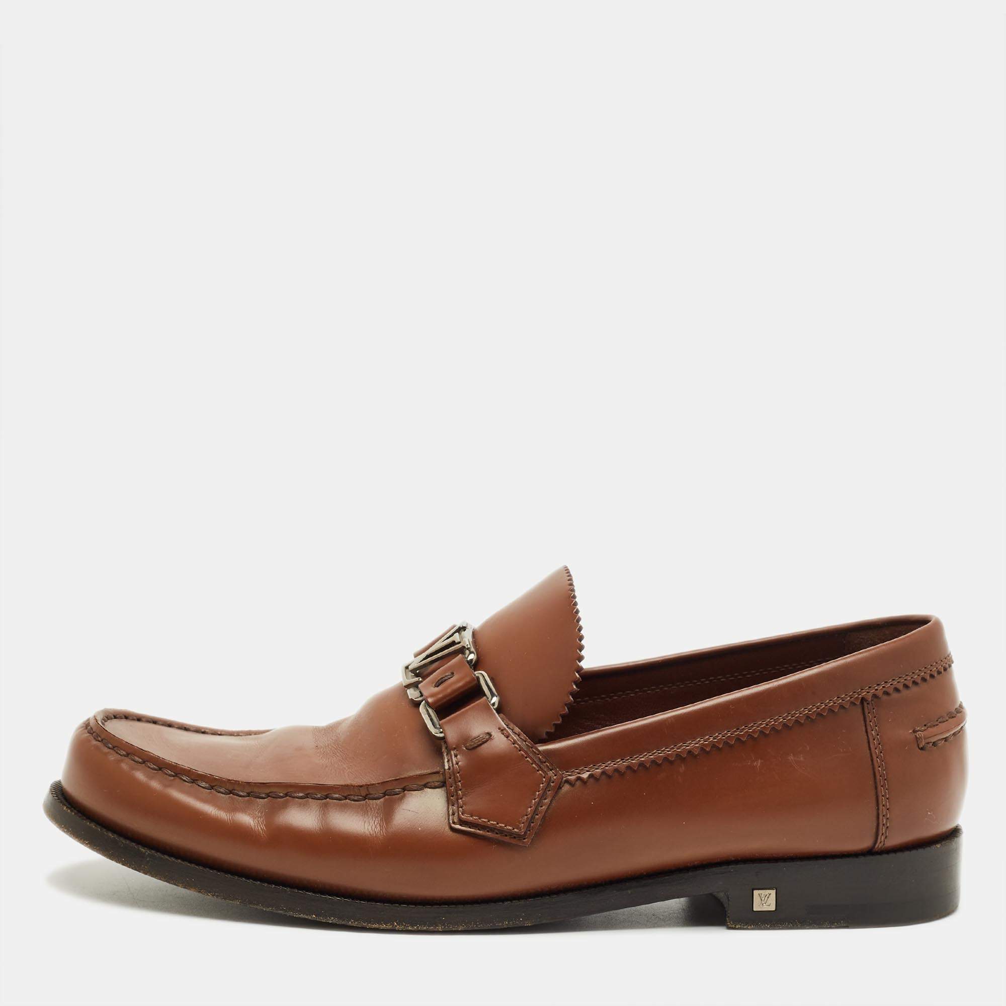 Pre Owned Louis Vuitton Brown Leather Hockenheim Loafers Size 40.5