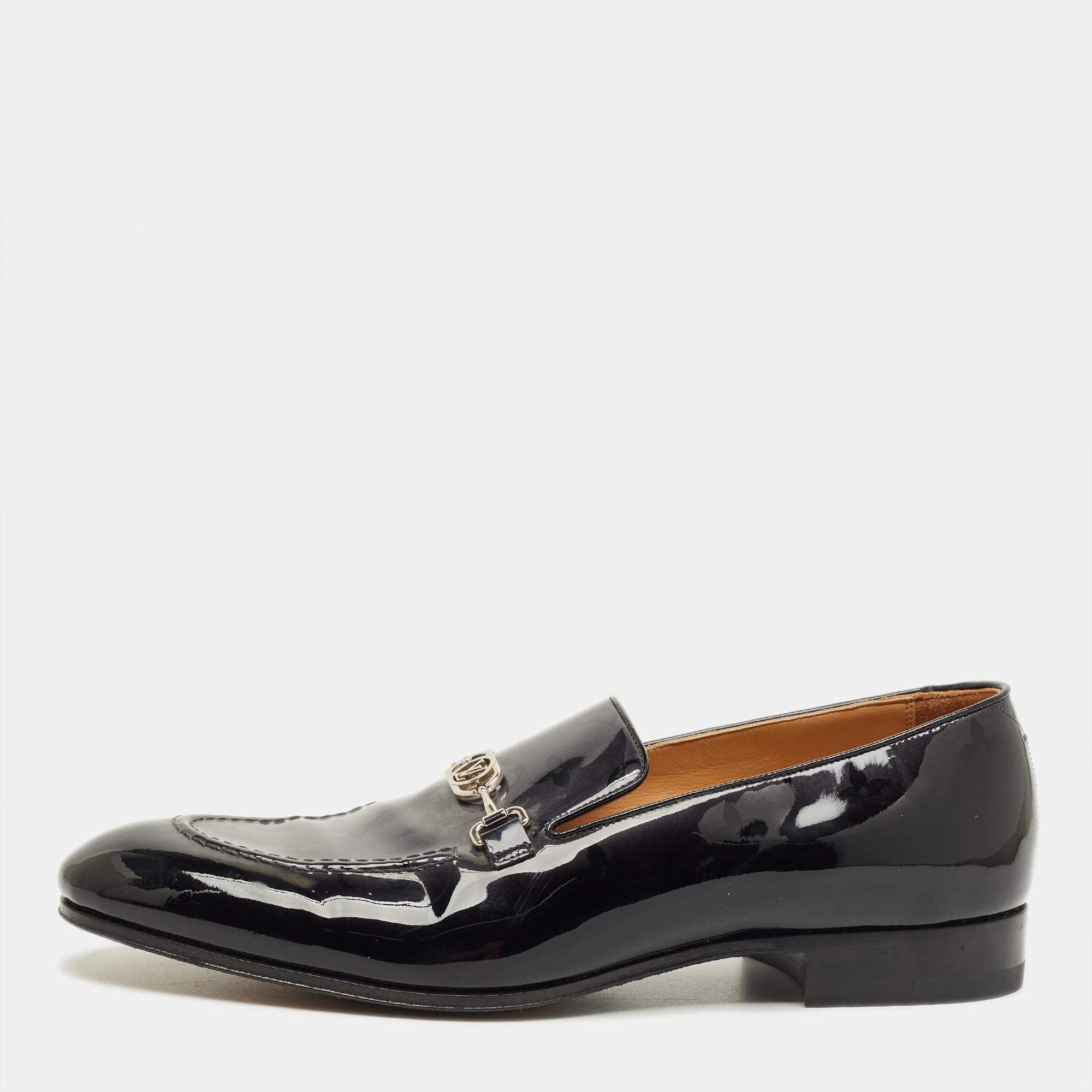 Pre Owned Louis Vuitton Black Leather Slip on Loafers Size 40.5