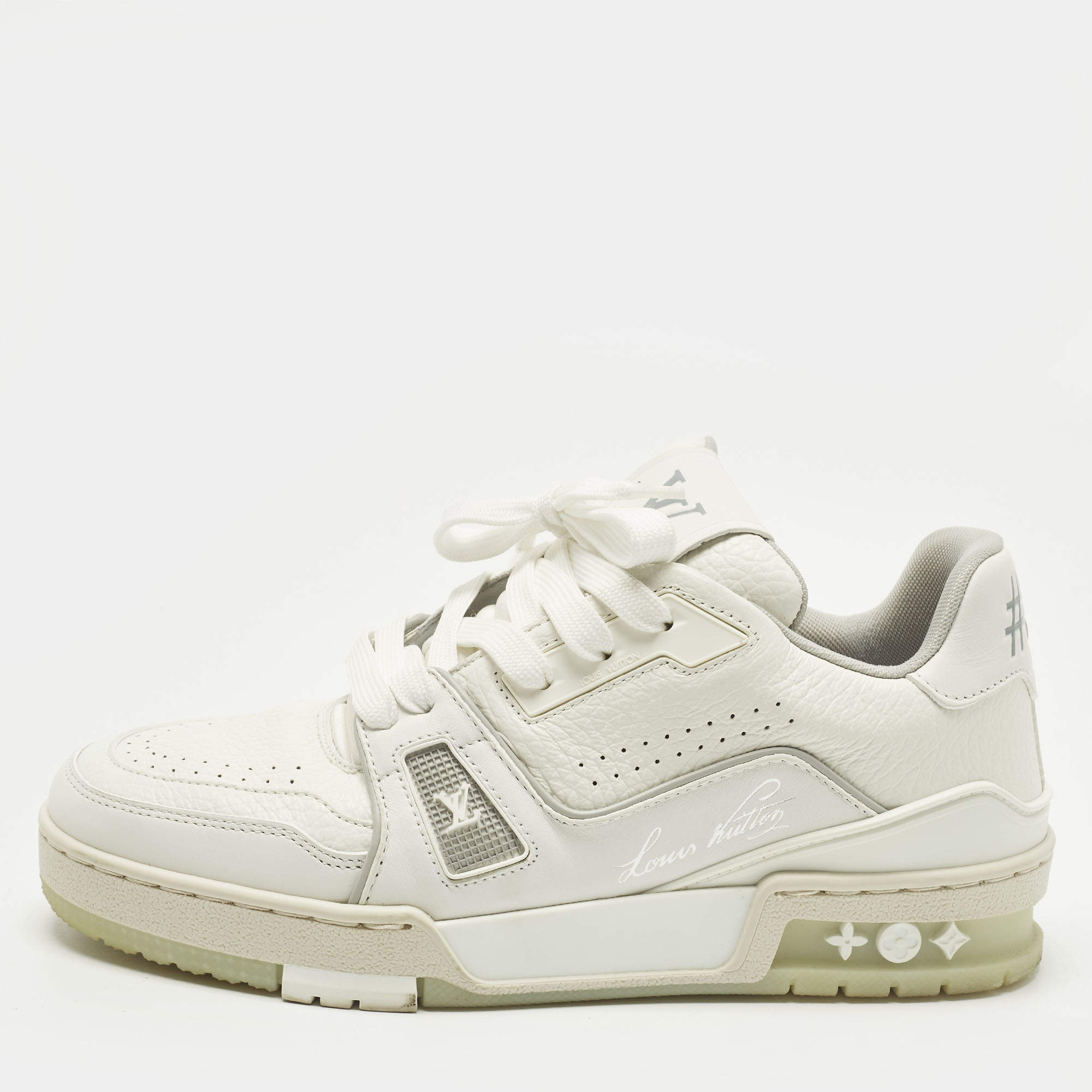 Pre Owned Louis Vuitton LV Trainer Size 35 White Leather Lace Up Sneakers