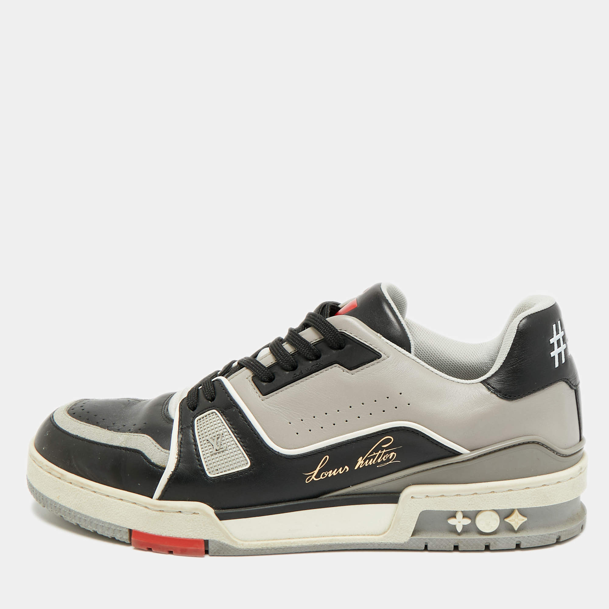 مملوكة مسبقًا Louis Vuitton LV Trainer Size 41.5 GreyBlack Leather Lace Up Sneakers
