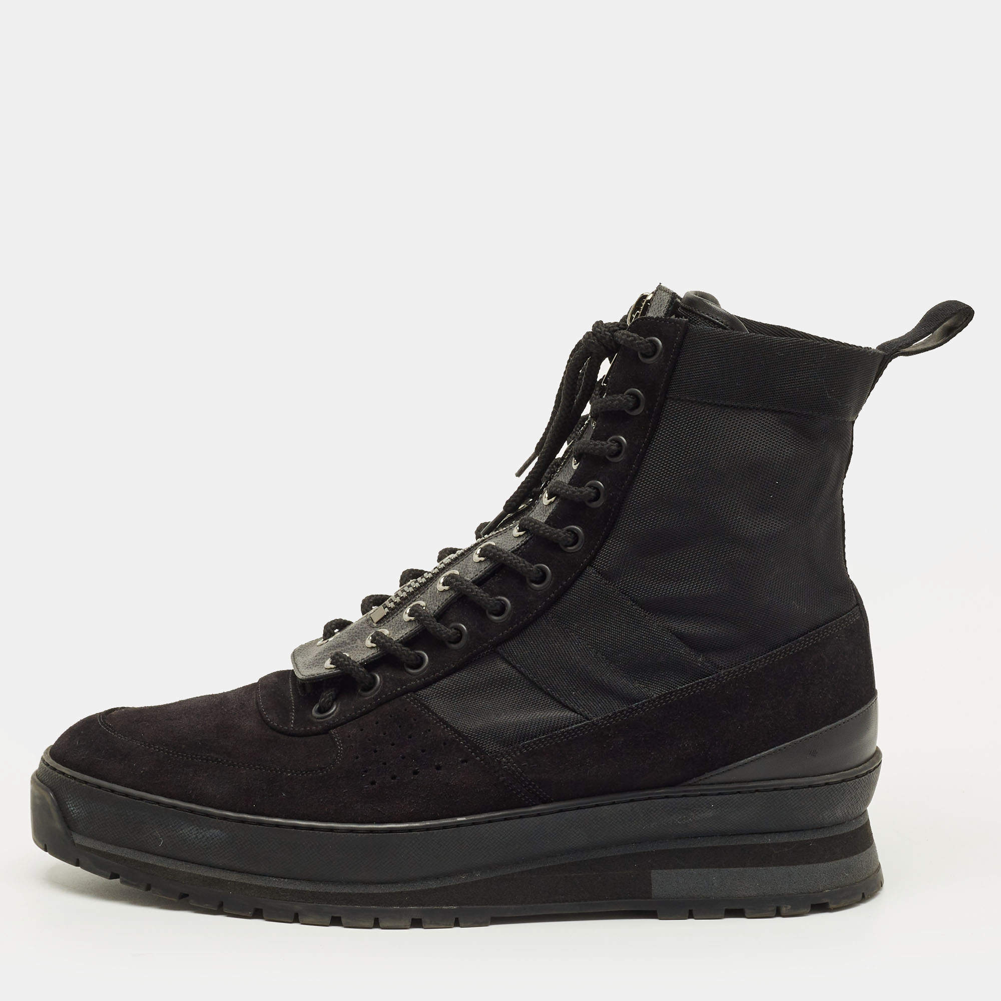 Pre Owned حذاء بوت للكاحل لوي فيتون جلد أسود وسويدي مقاس 42.5