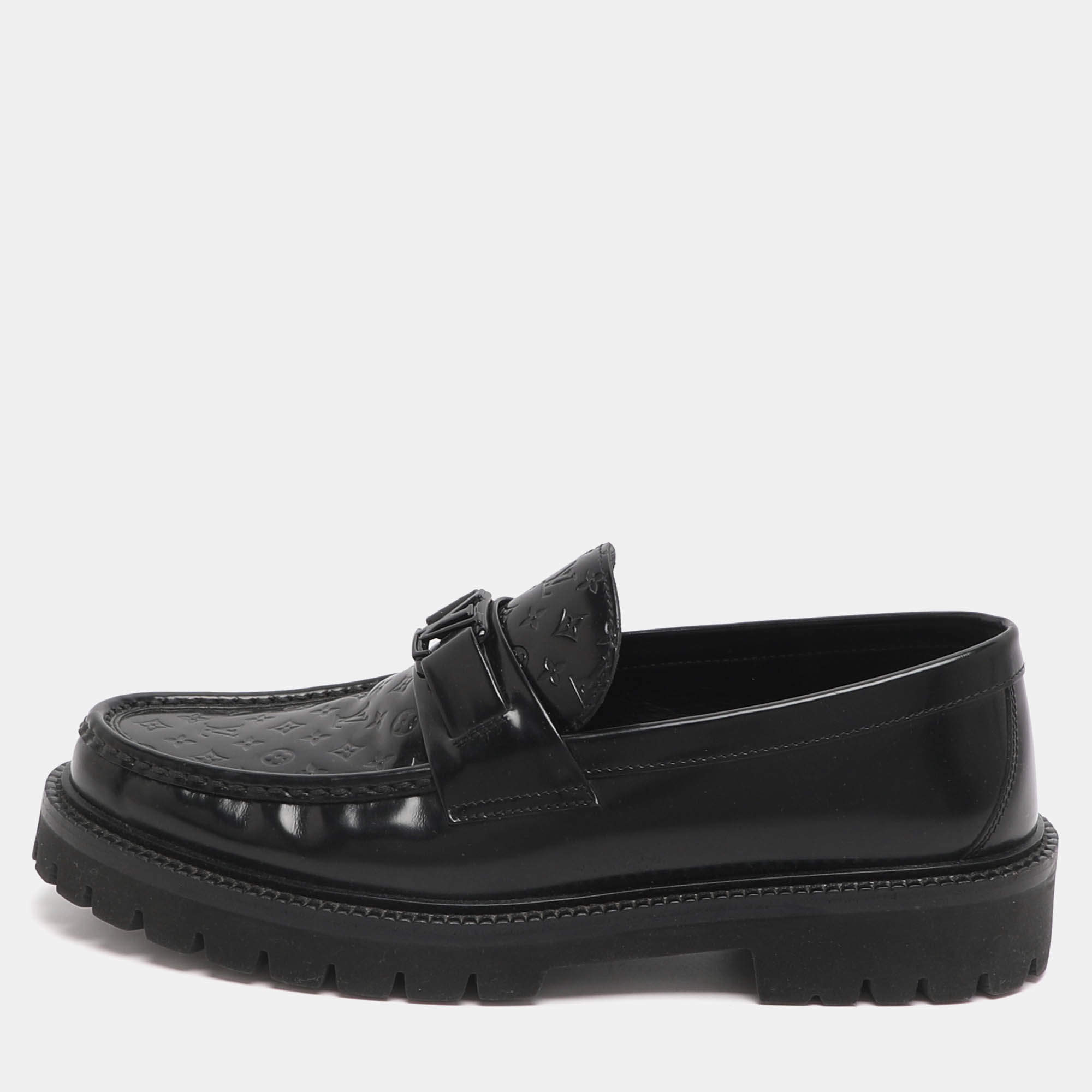 Pre Owned Louis Vuitton Major Size 41.5 Black Monogram Vernis Loafers