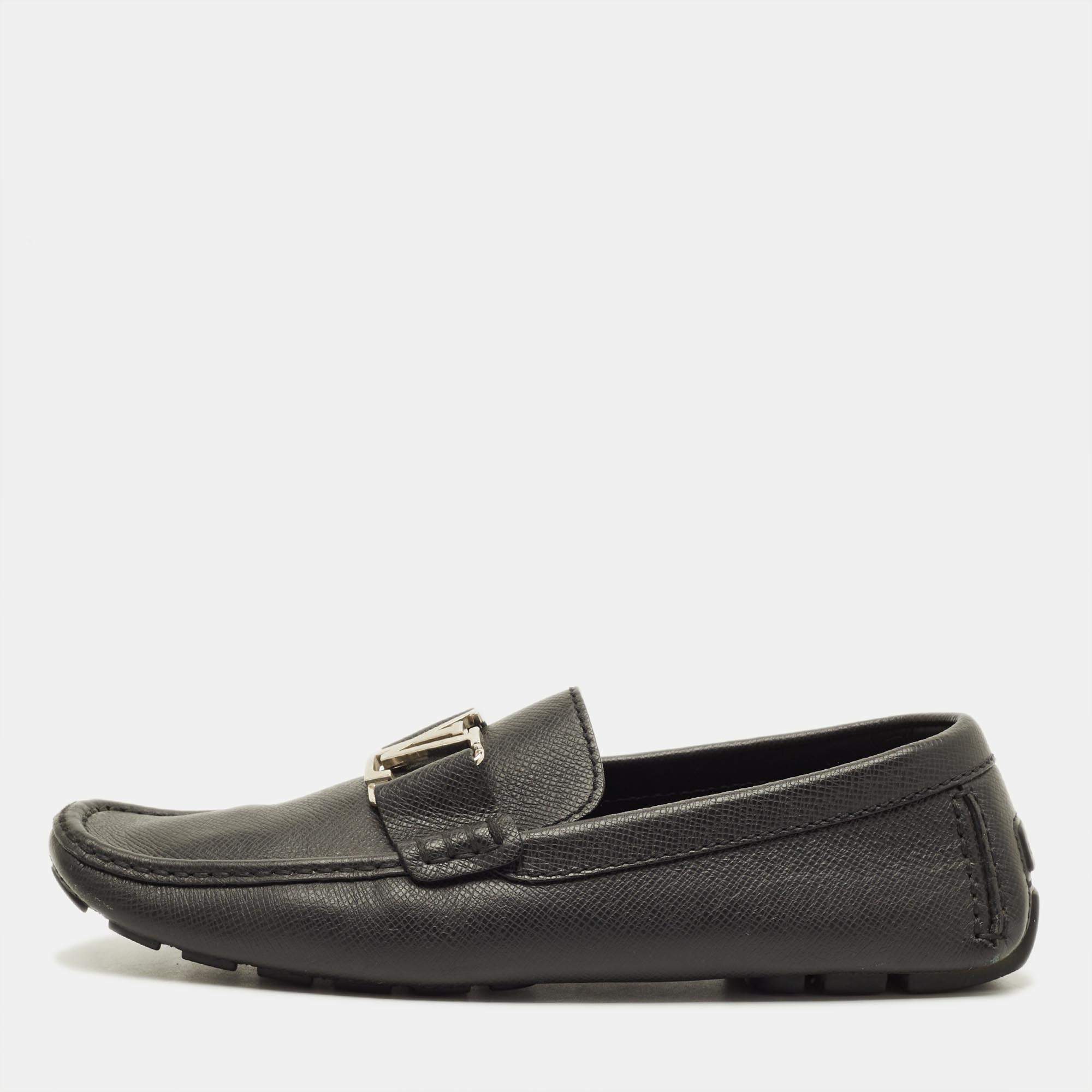 مملوكة مسبقًا حذاء لوفرز لوي فيتون مون ت كارلو سهل الارتداء جلد أسود مقاس 42