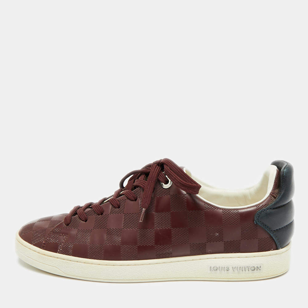 Pre Owned Louis Vuitton Frontrow Size 40.5 Burgundy/Black Leather Lace Up Sneakers