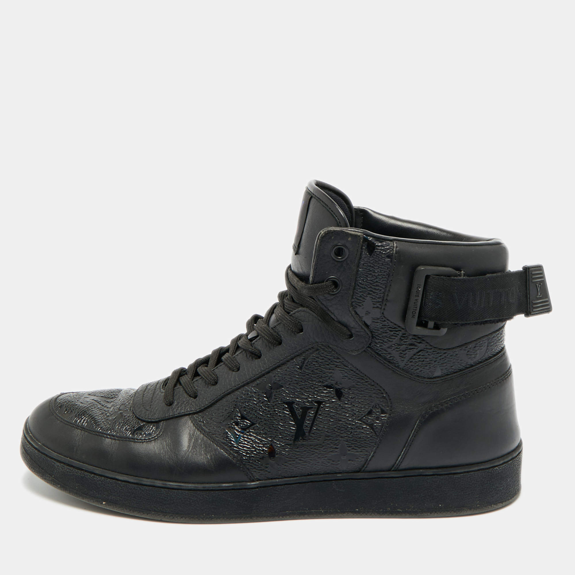 مملوكة مسبقًا Louis Vuitton Rivoli Size 42.5 Black Monogram Canvas and Leather High Top Sneakers