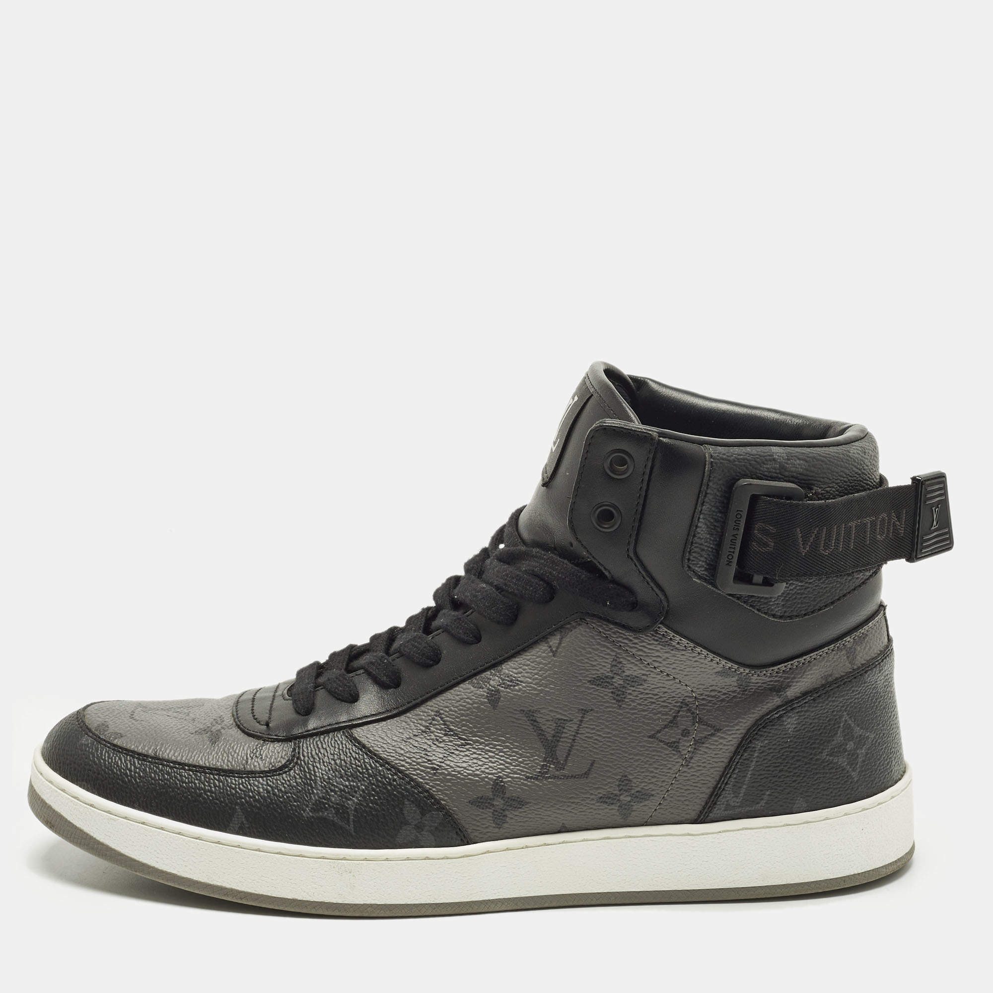 Pre Owned حذاء رياضي لوي فيتون هاي توب جلد وقماش مونوغرام رمادي/أسود مقاس 42.5