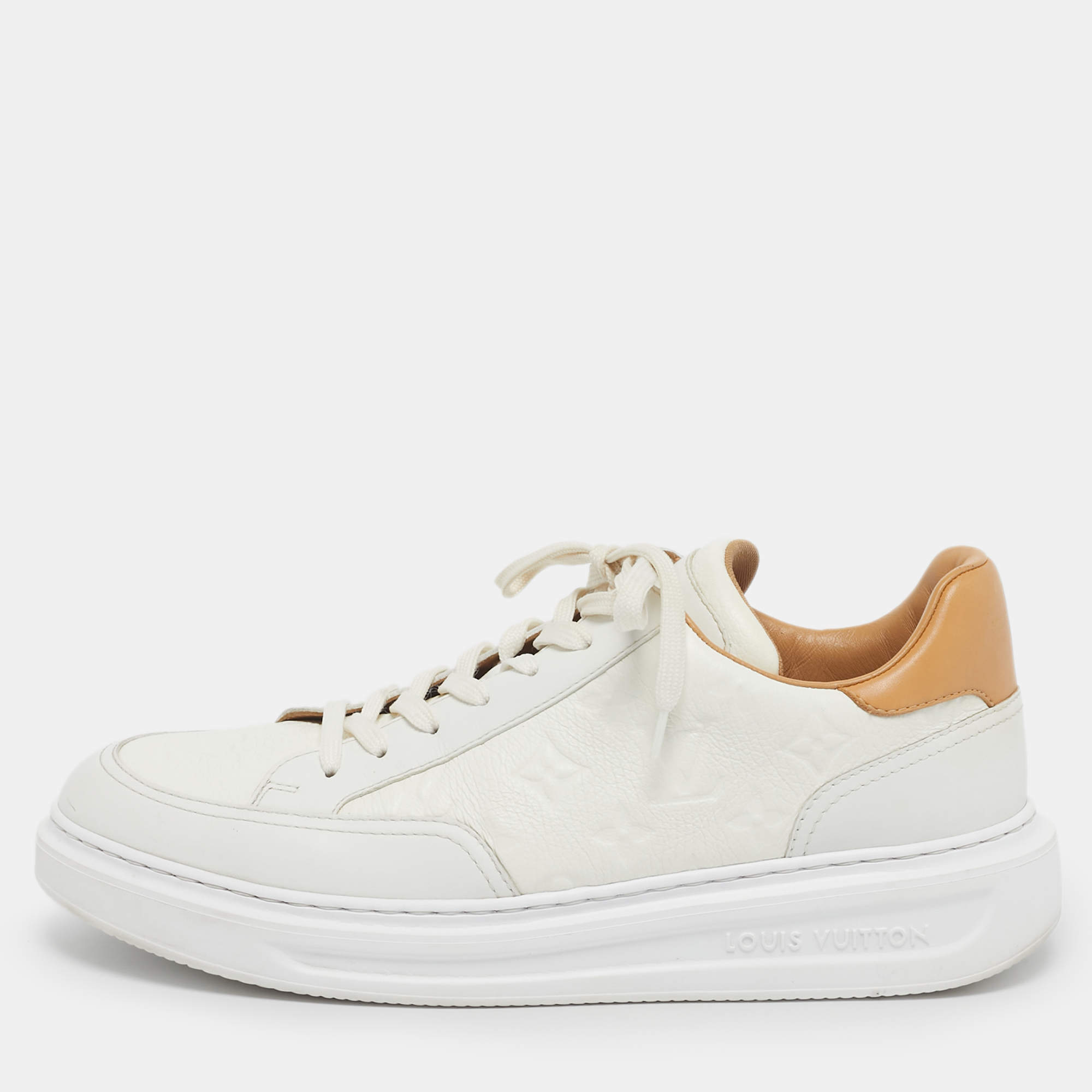 Pre Owned Louis Vuitton Beverly Hills Size 42 White/Brown Leather Low Top Sneakers
