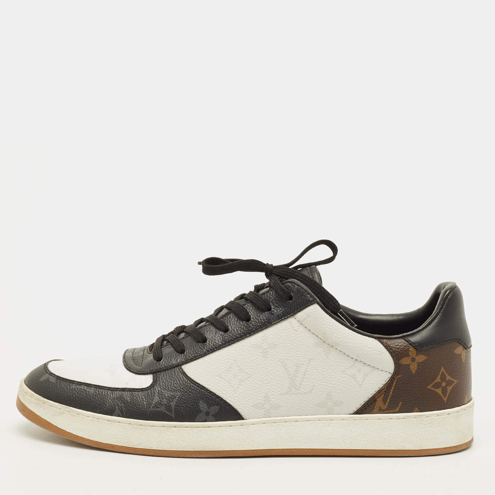 Pre Owned Louis Vuitton Rivoli Size 43.5 Tricolor Monogram Canvas and Leather Lace Up Sneakers