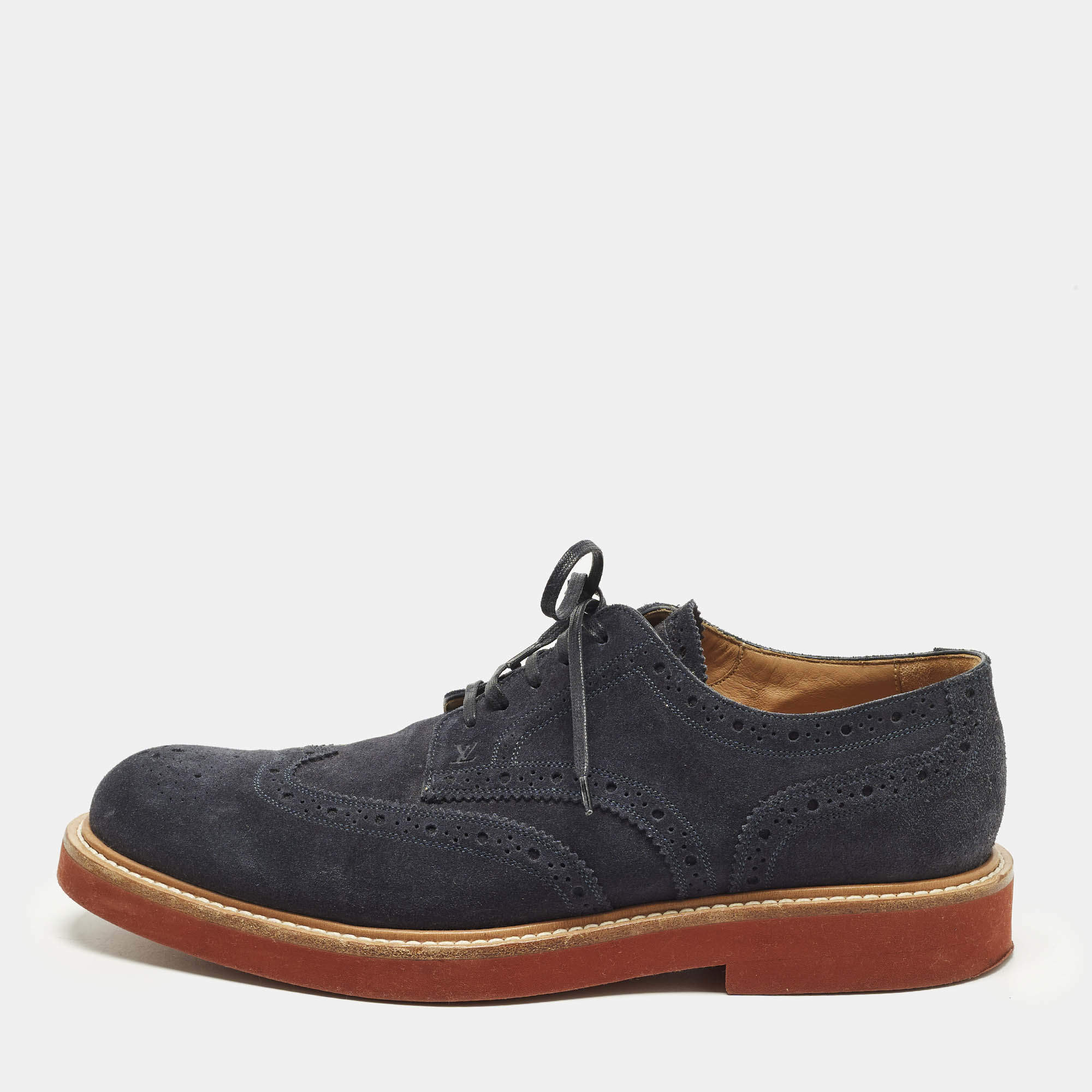 Pre Owned Louis Vuitton Size 41 Navy Blue Suede Brogues