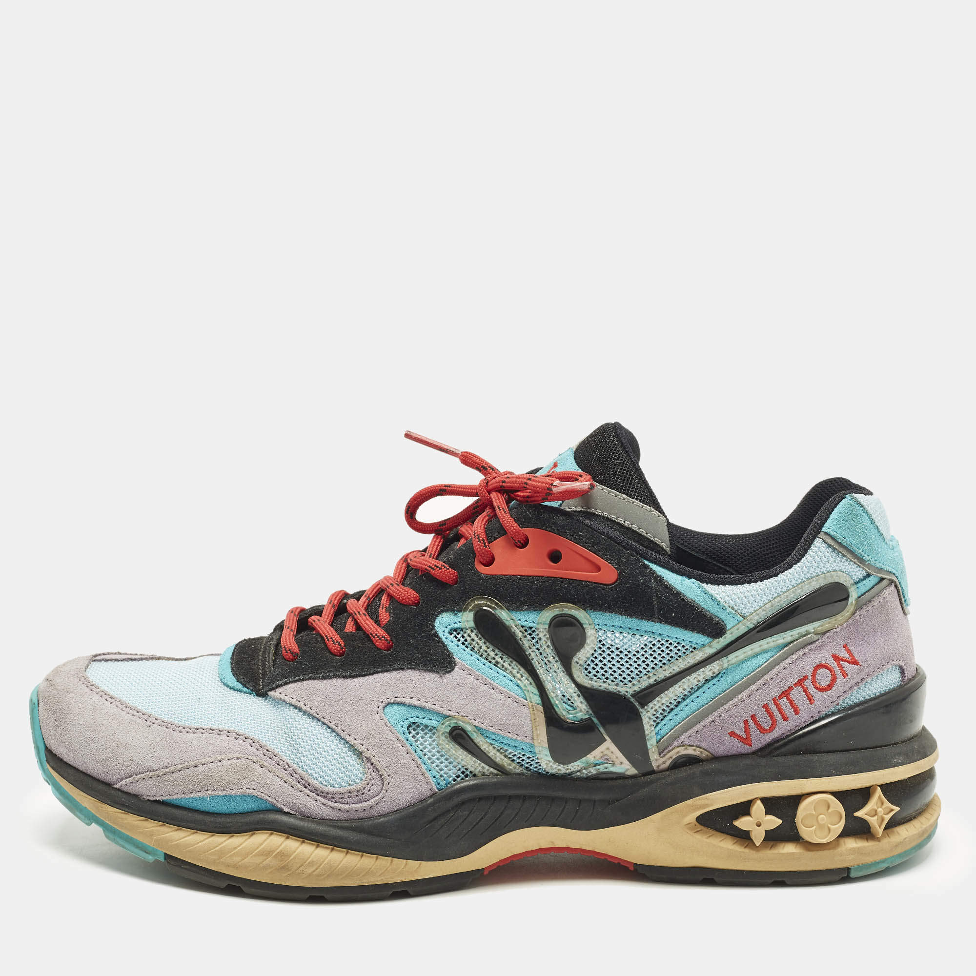 مملوكة مسبقًا حذاء رياضي لويس فيتون lv تر يل شبك وشمواه ملون منخفض القمة مقاس 41.5