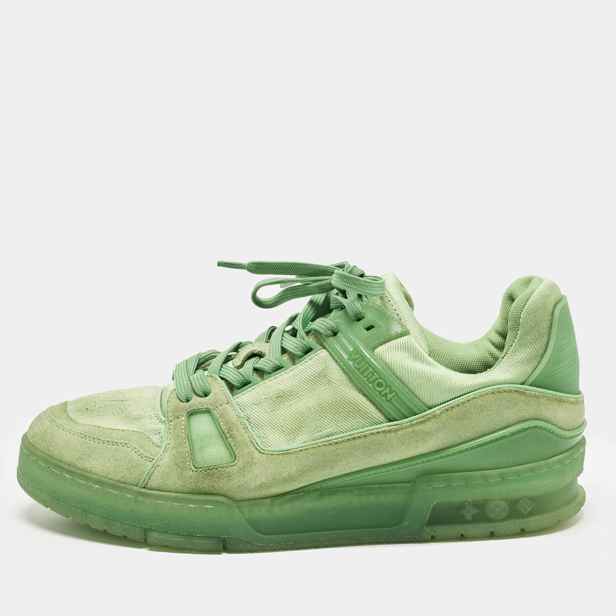 مملوكة مسبقًا Louis Vuitton LV Trainer Size 40 Green Monogram Canvas and Suede Lace Up Sneakers
