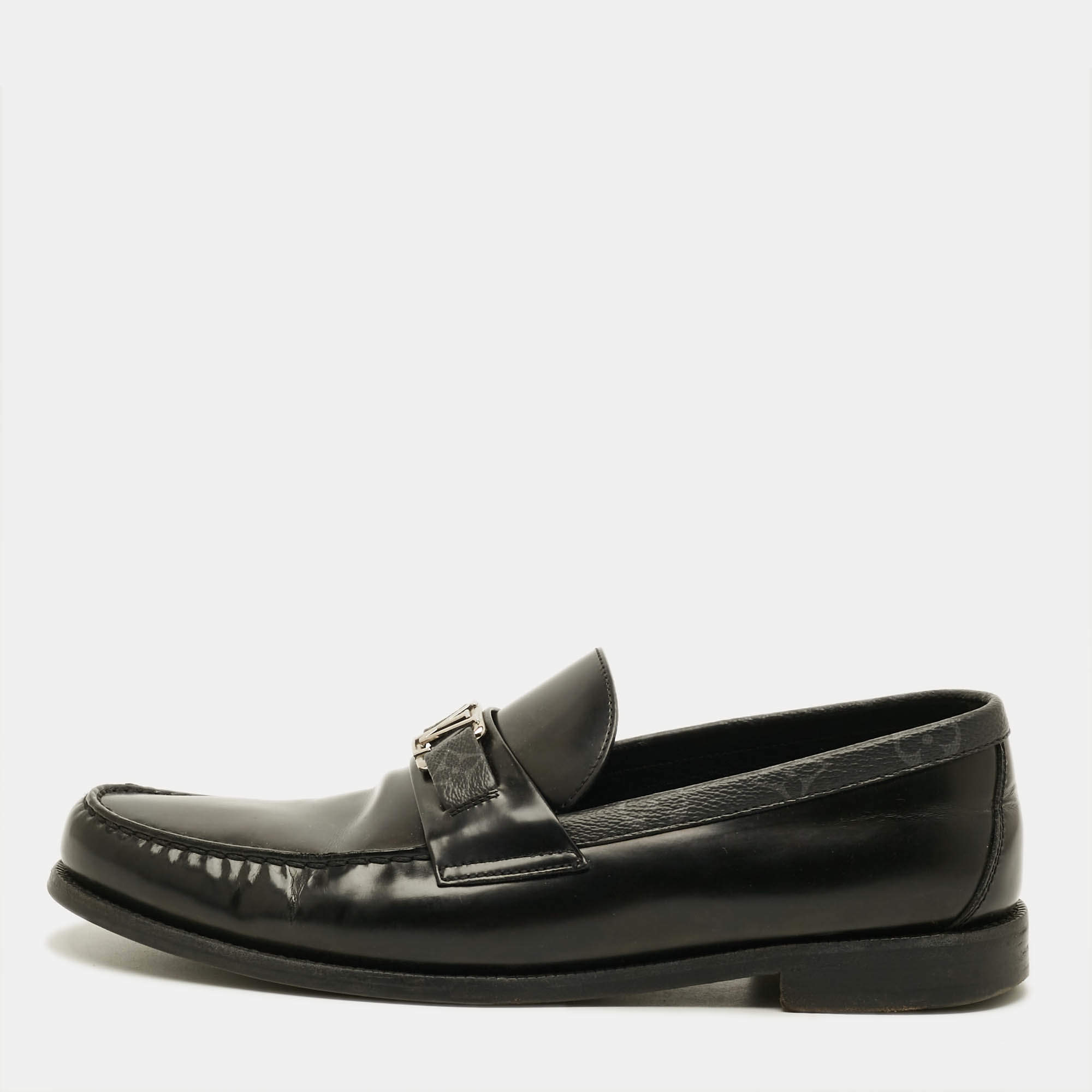 Pre Owned Louis Vuitton Major Size 43.5 Black/Grey Monogram Canvas and Leather Loafers