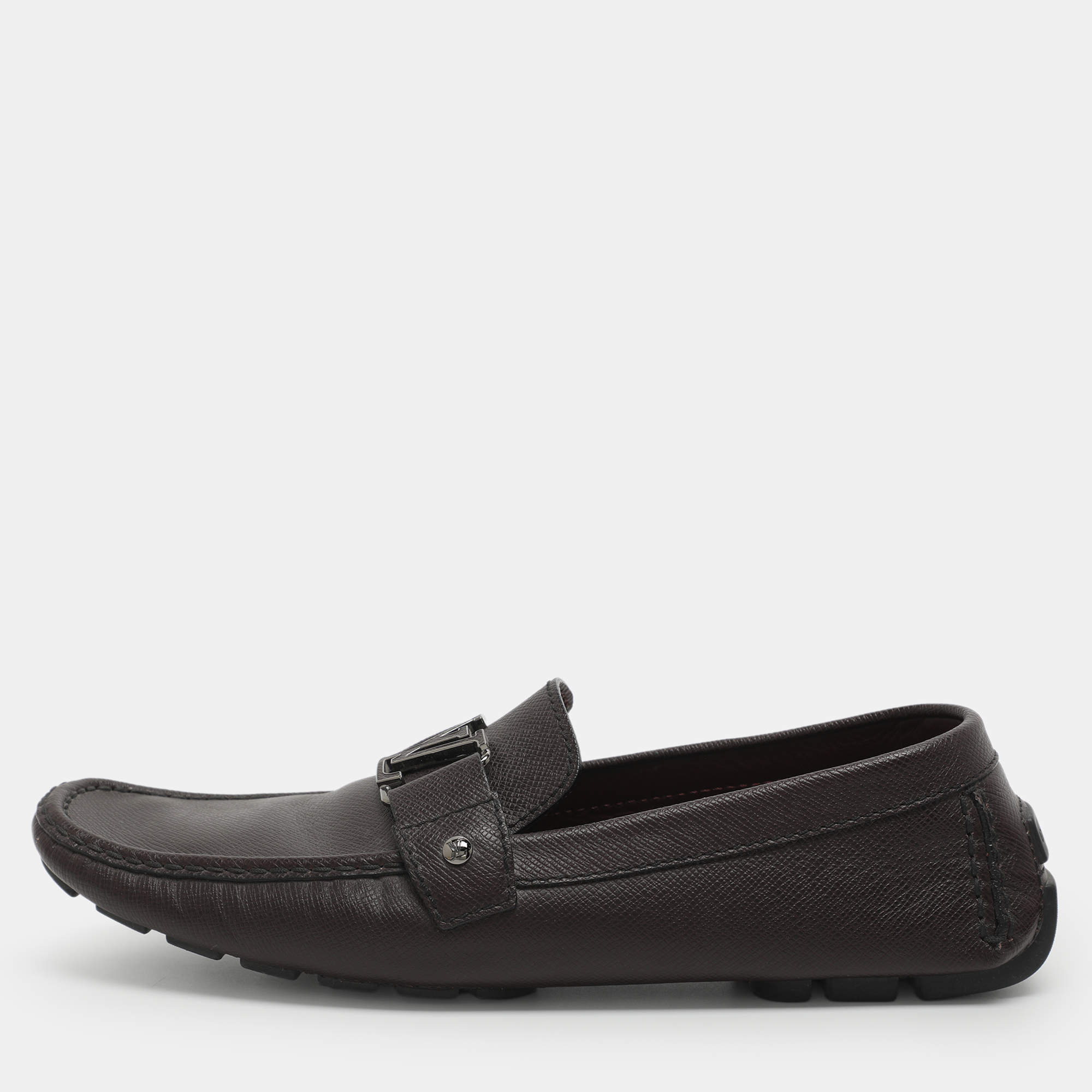 Pre Owned حذاء لوفرز لوي فيتون مونتي كارلو جلد لون برغندي داكن مقاس 42.5