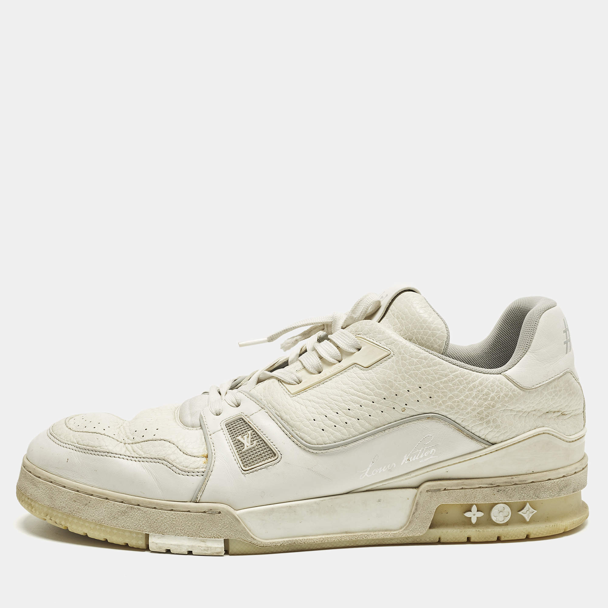 مملوكة مسبقًا Louis Vuitton LV Trainer Size 45 White Leather Lace Up Sneakers