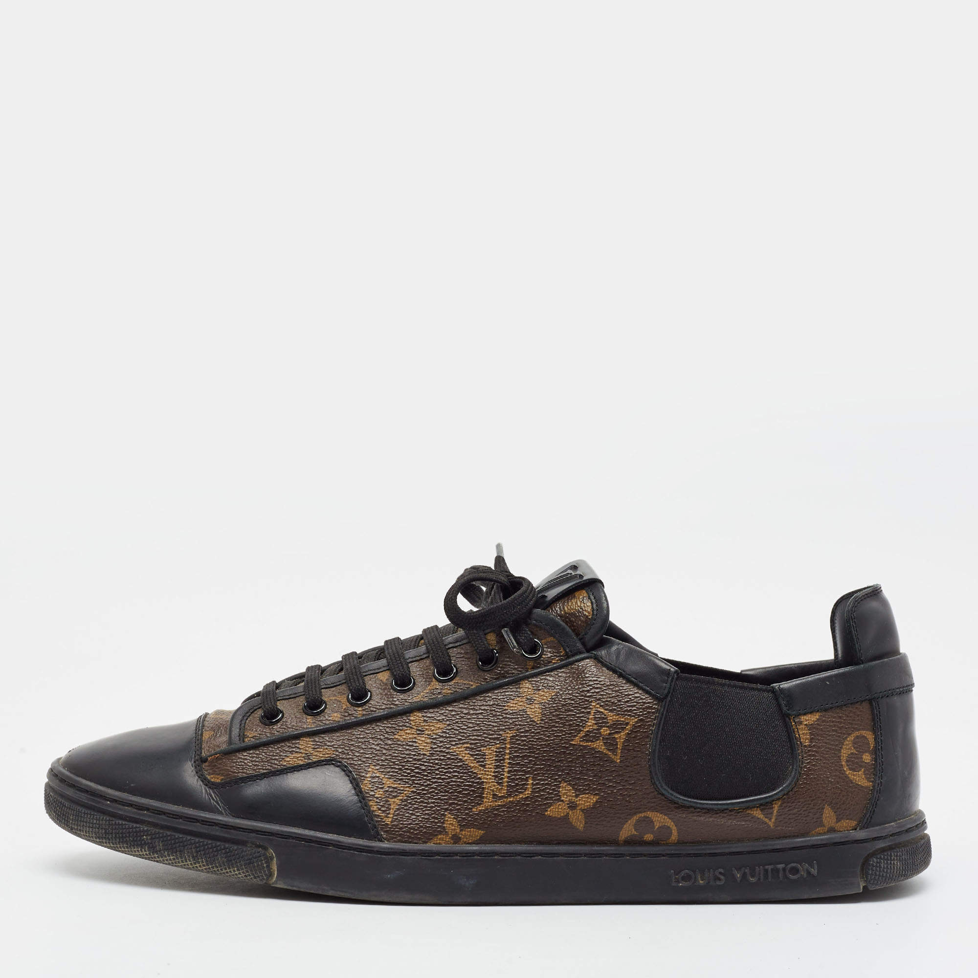 Pre Owned Louis Vuitton Slalom Size 45 Brown/Black Monogram Canvas and Leather Lace Up Sneakers