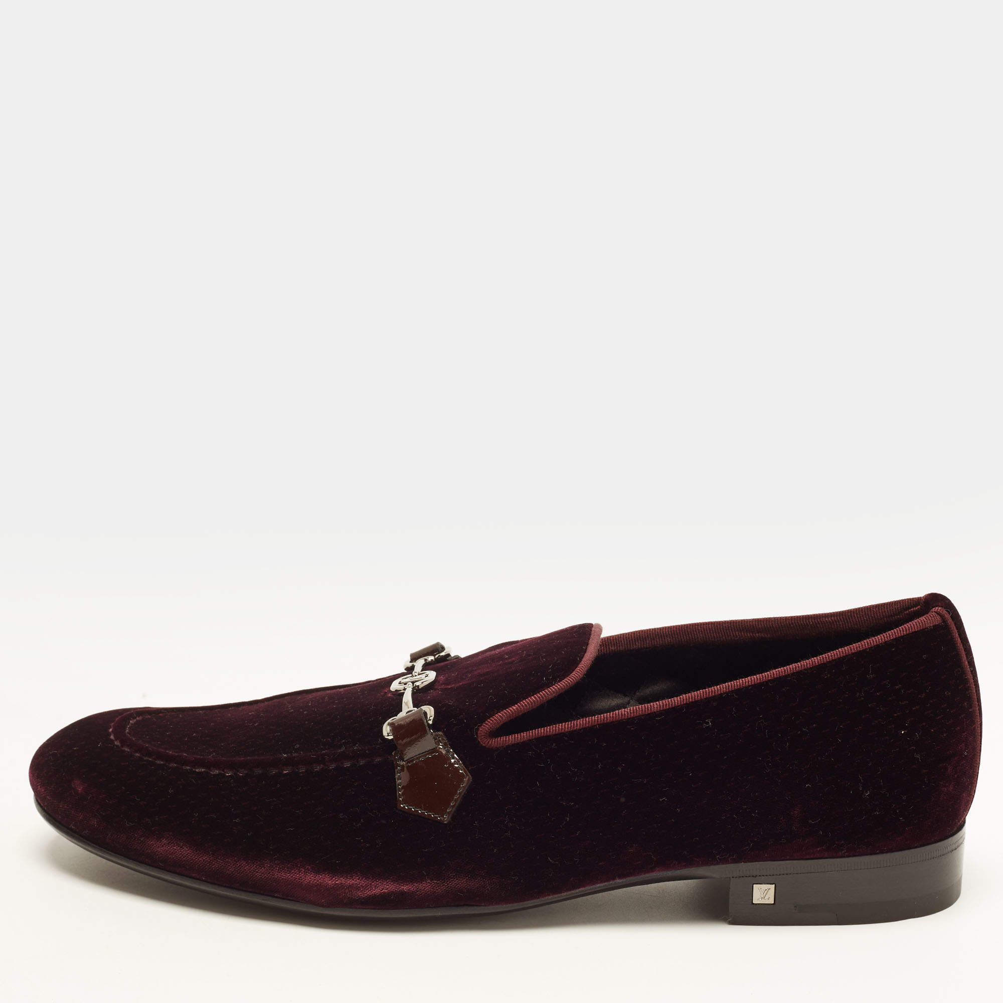 Pre Owned Louis Vuitton Size 43 Burgundy Velvet Slip On Loafers