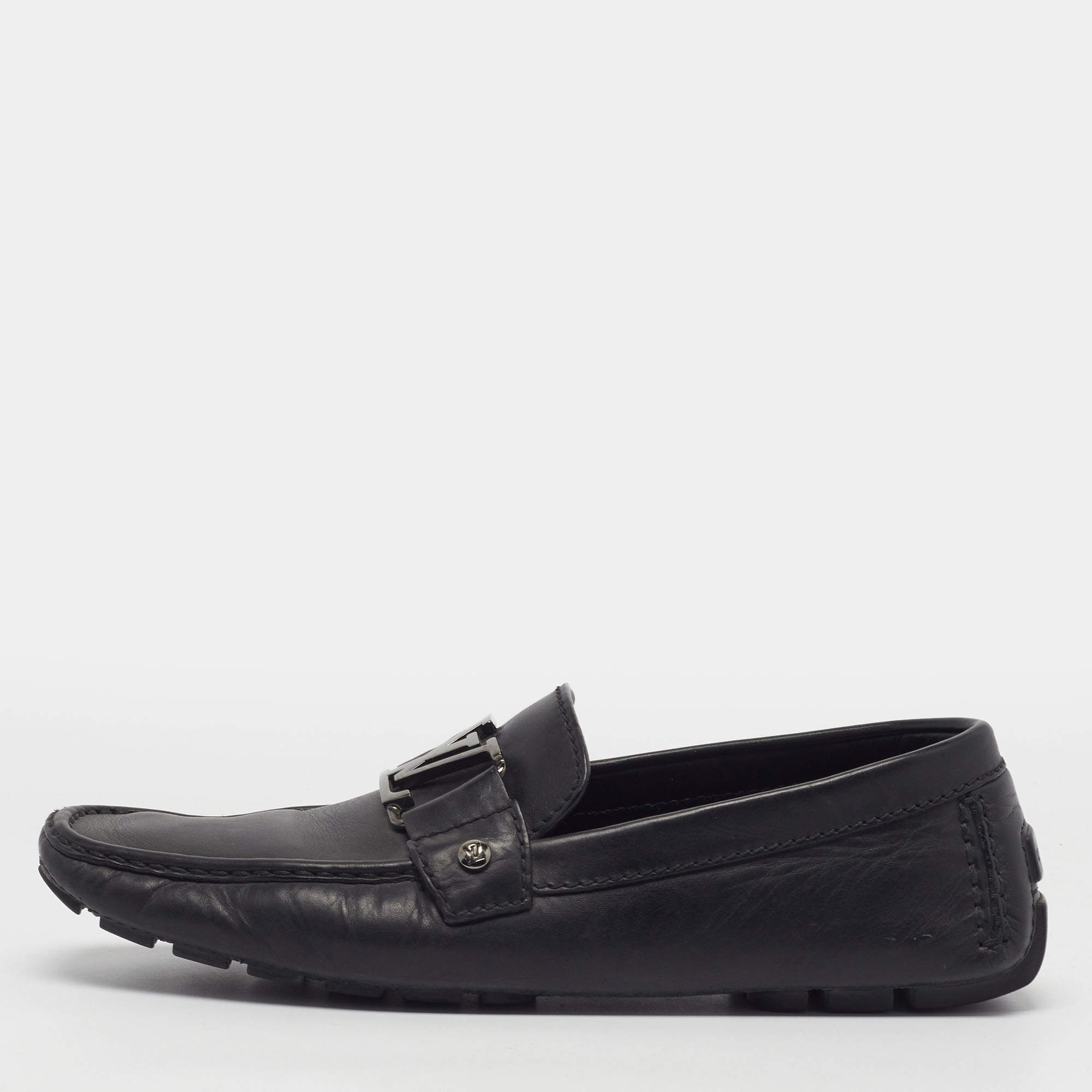 Pre Owned Louis Vuitton Monte Carlo Size 40.5 Black Leather Loafers
