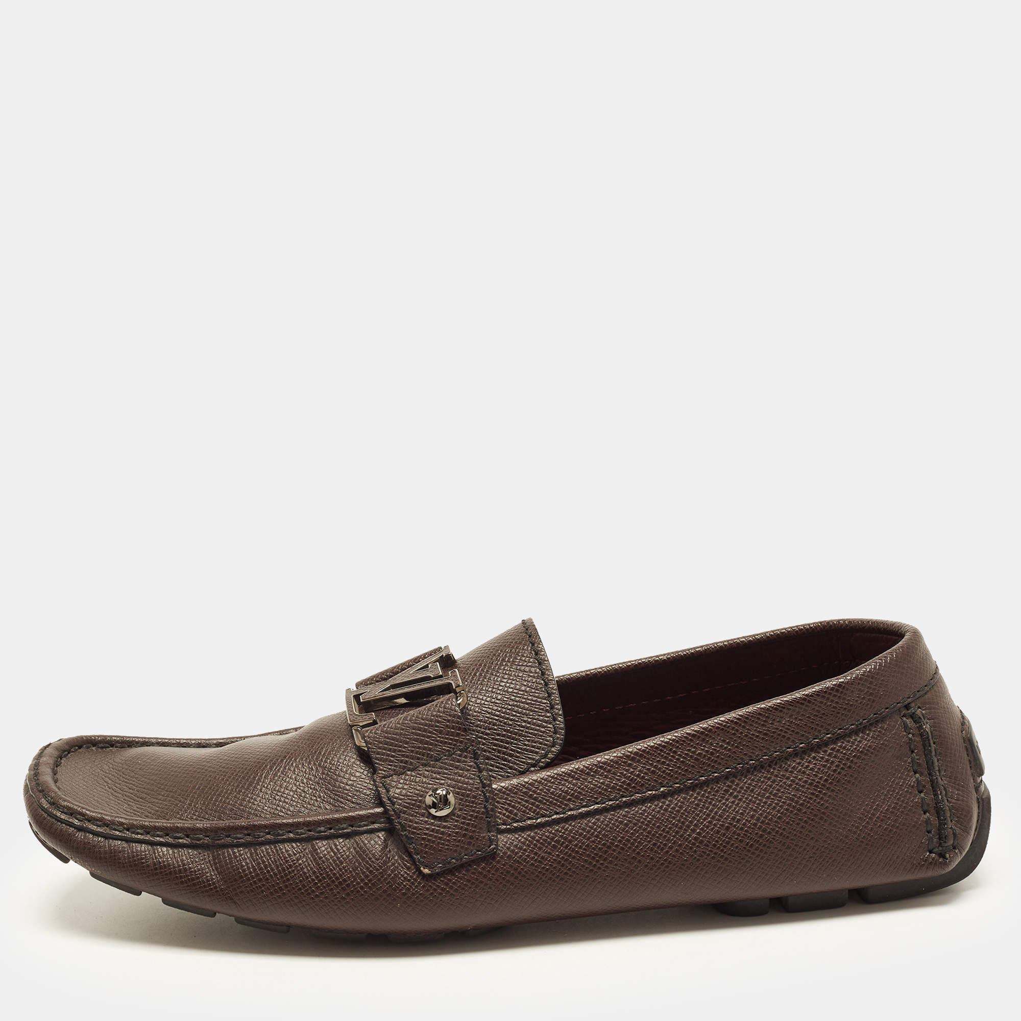 Pre Owned Louis Vuitton Monte Carlo Size 42.5 Burgundy Leather Loafers