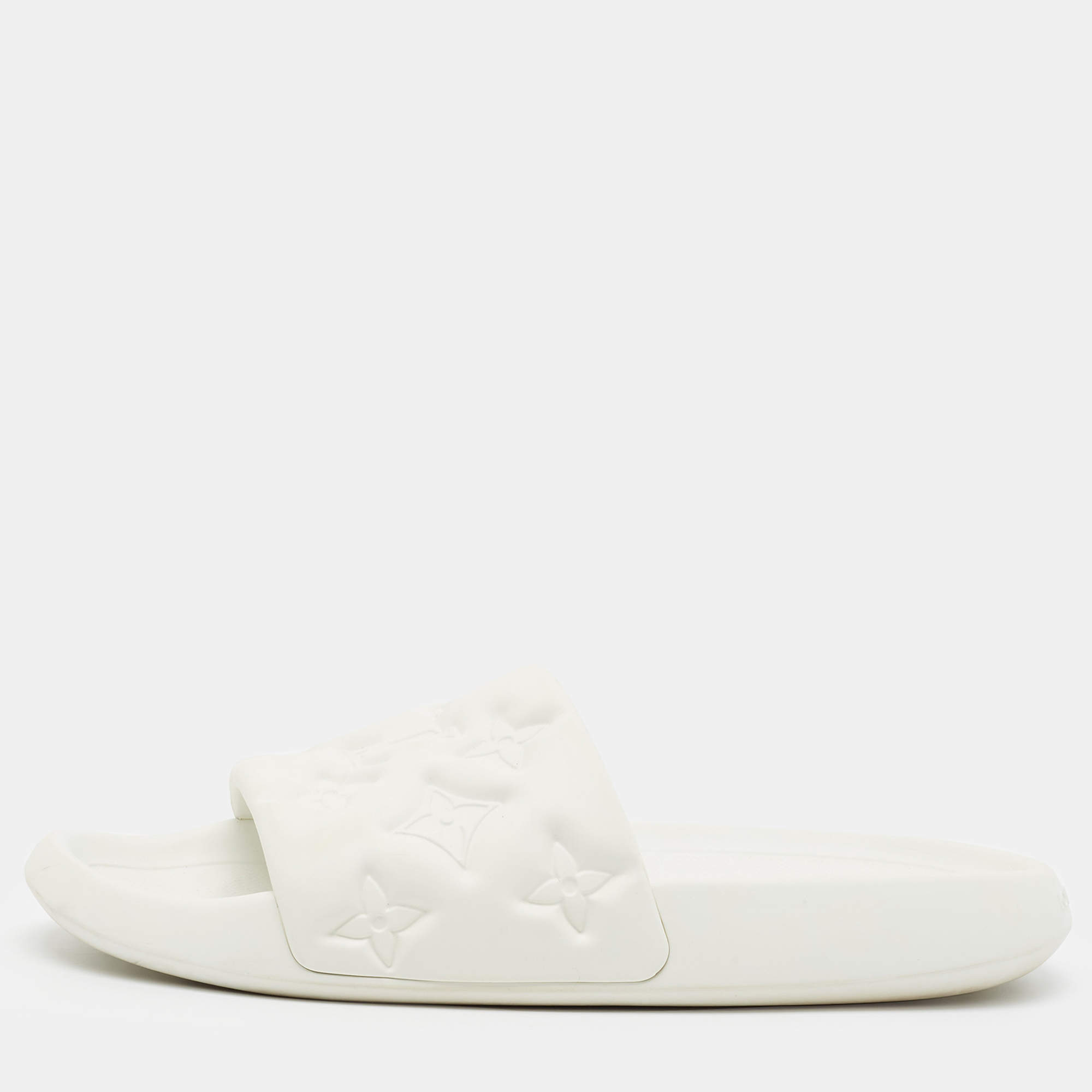 Pre Owned Louis Vuitton Waterfront Size 44 White Monogram Rubber Pool Slide