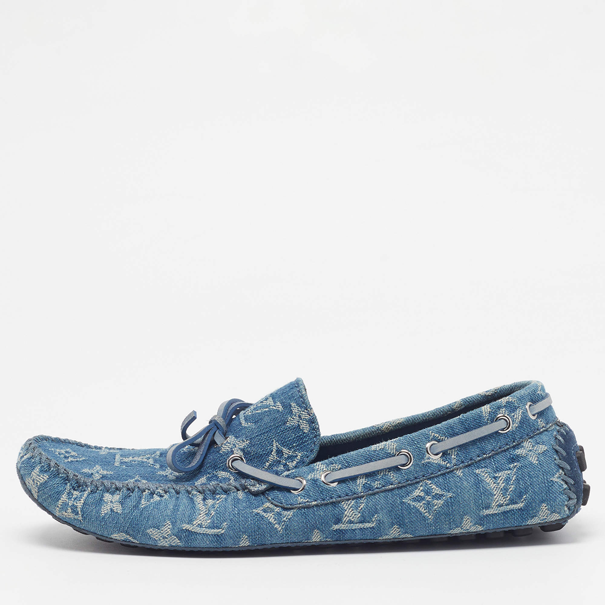 Pre Owned Louis Vuitton Arizona Size 42 Blue Monogram Denim Driver Loafers