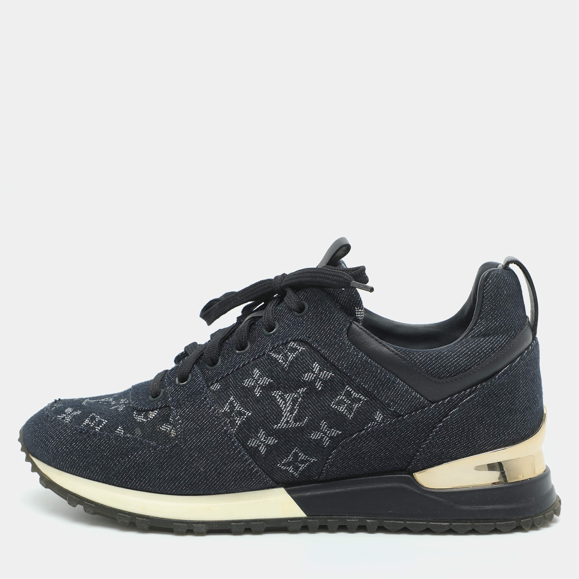Pre Owned Louis Vuitton Run Away Size 39 Blue Monogram Denim Low Top Sneakers