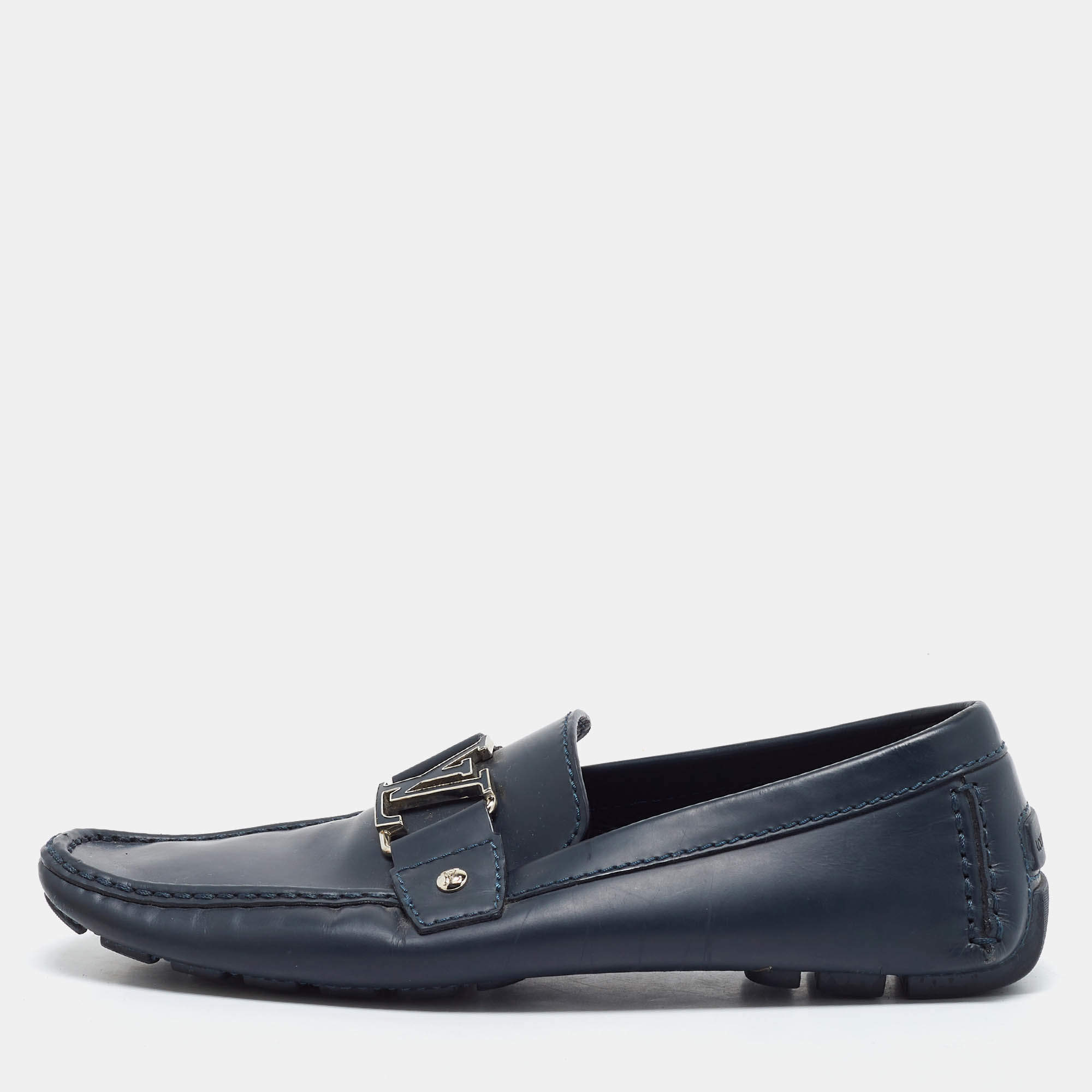مملوكة مسبقًا Louis Vuitton Hockenheim Size 42 Navy Blue Leather Loafers