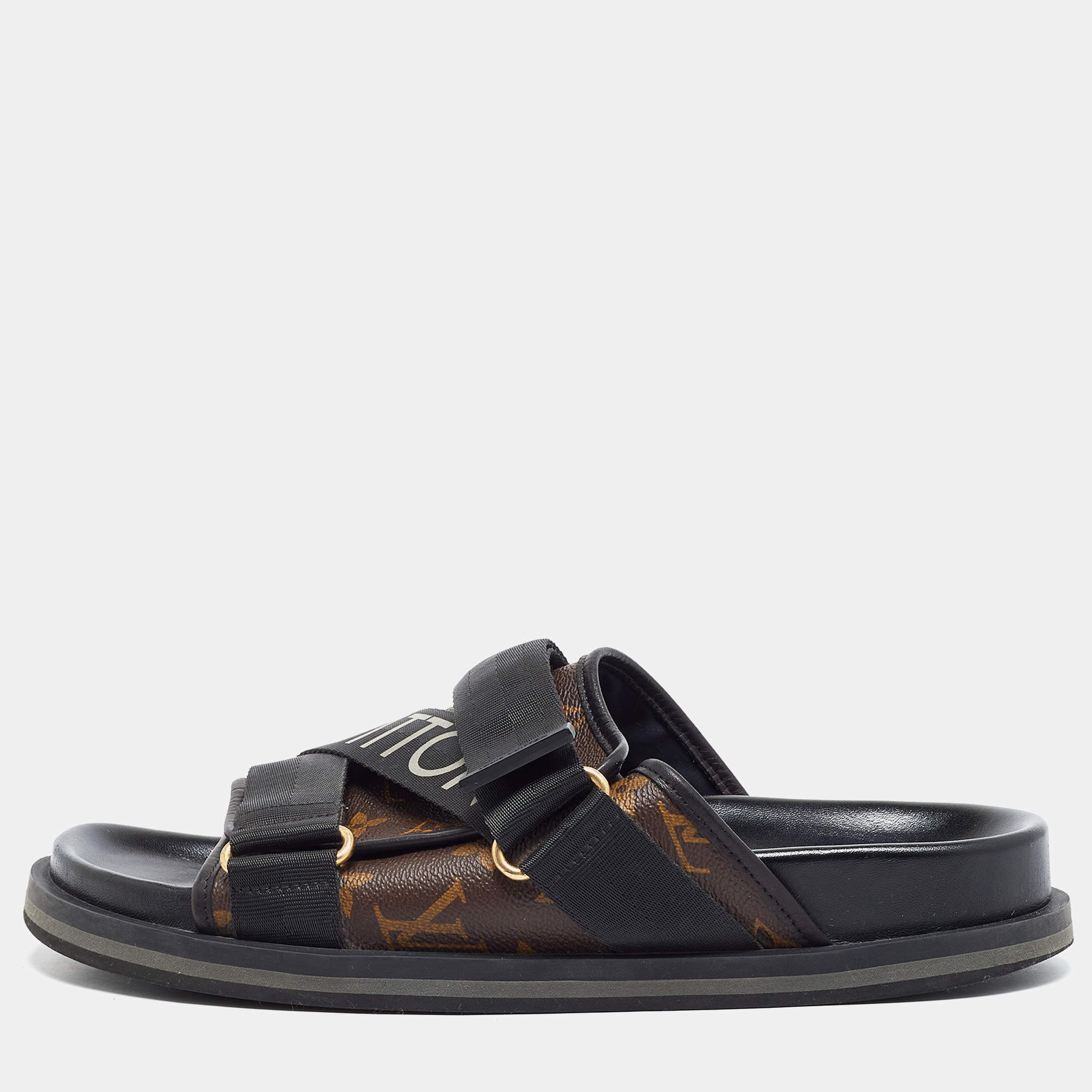 Pre Owned Louis Vuitton Honolulu Size 42 Brown Monogram Coated Canvas Flat Slide