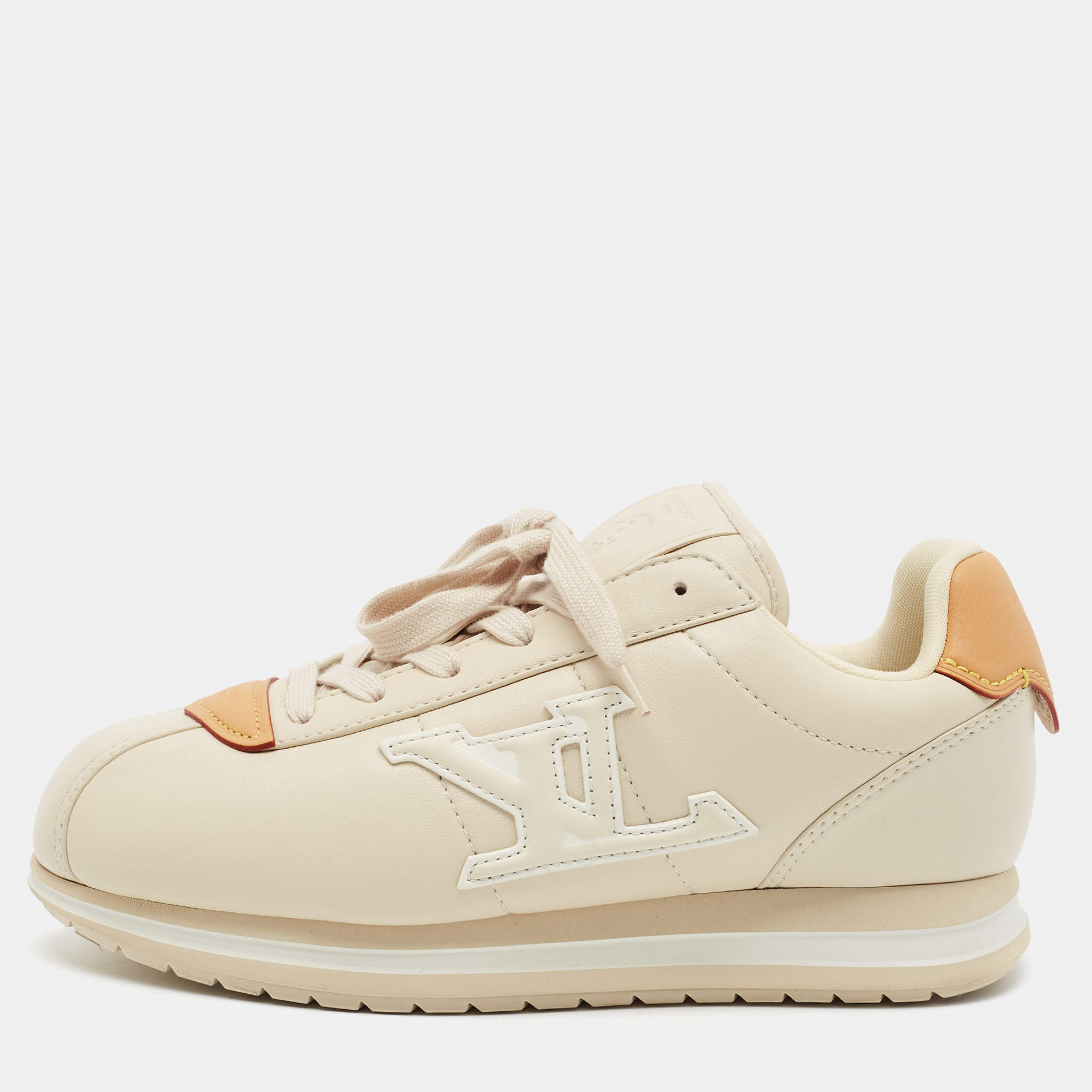 Pre Owned Louis Vuitton LV Buttersoft Size 41.5 Beige Leather Low Top Sneakers