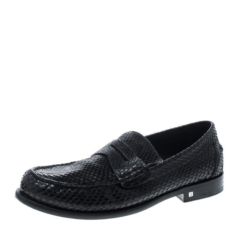 Pre Owned Louis Vuitton Black Python Loafers Size 42