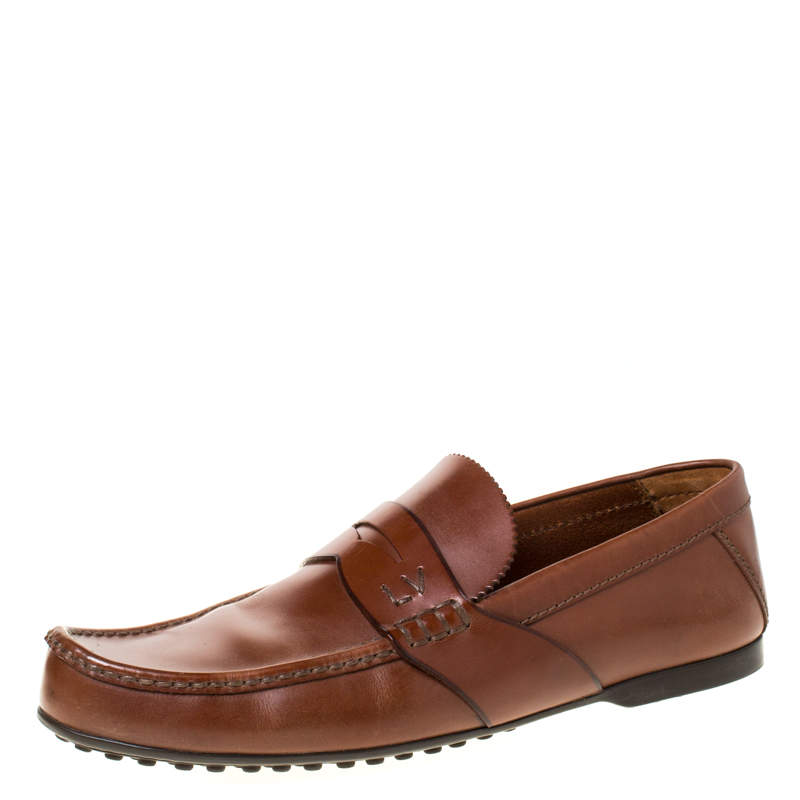 مملوكة مسبقًا Louis Vuitton Brown Leather Penny Loafers Size 42.5