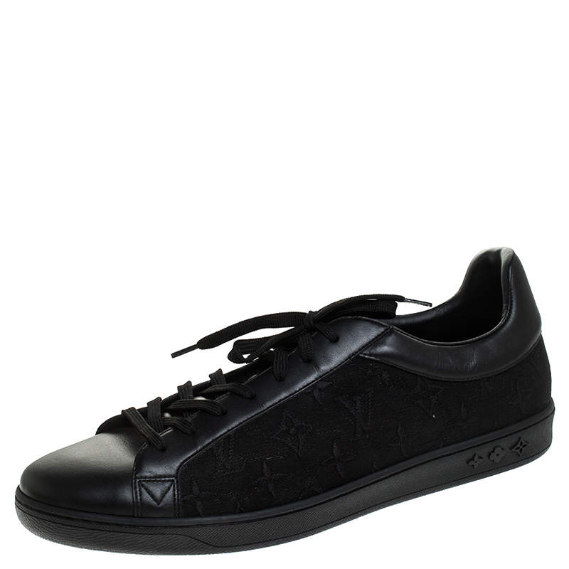Louis Vuitton Black Leather and Monogram Canvas Low Top Sneakers Size ...
