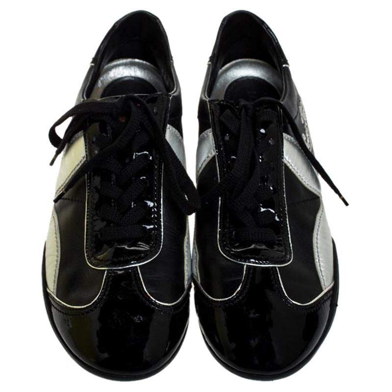 Louis Vuitton Black/Silver Patent Leather And Leather Low Top Lace Up  Sneakers Size 41 Louis Vuitton