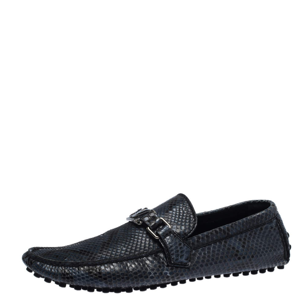 Pre Owned Louis Vuitton Blue Snakeskin Hockenheim Loafers Size 42