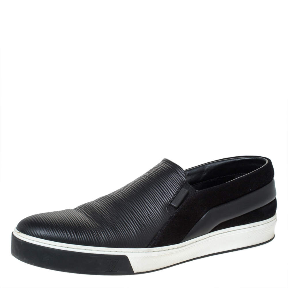 Pre Owned Louis Vuitton Black Epi Leather and Suede Twister Slip-on Sneakers Size 43.5
