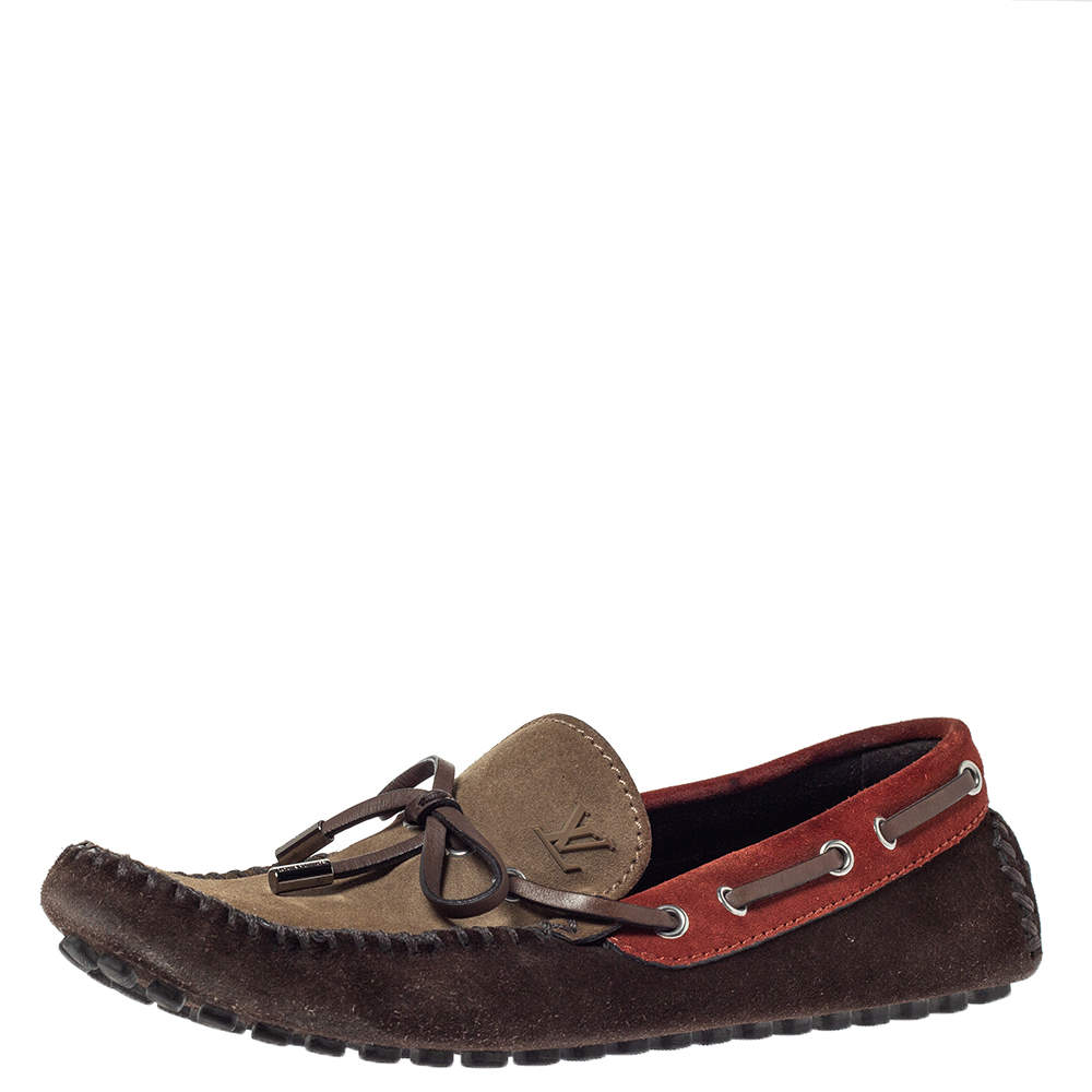 Pre Owned Louis Vuitton Tricolor Suede Bow Loafers Size 41