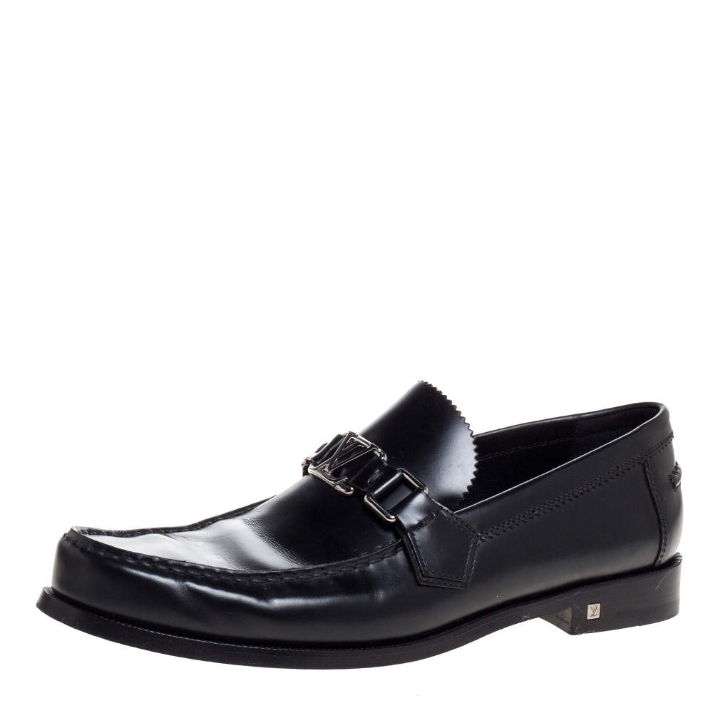 Pre Owned Louis Vuitton Black Leather Major Slip On Loafers Size 41.5 