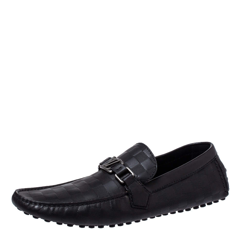 حذاء لوفرز لوي فيتون هوكينهيم جلد دامييه أسود منقوش مقاس 44.5