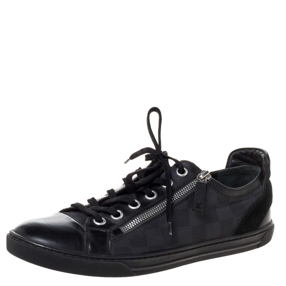 Louis Vuitton Black Damier Print Nylon, Suede And Leather 'Aventure' Zip Lace Up Sneaker Size 41.5 