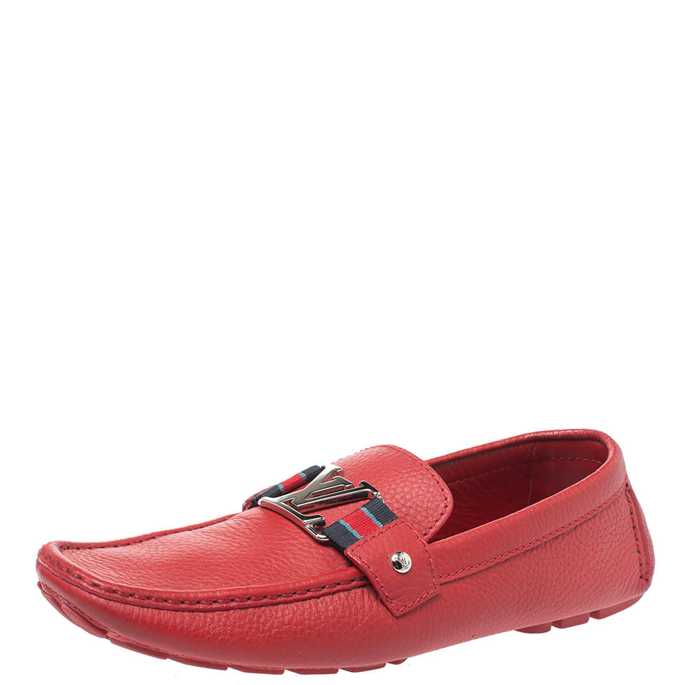 Pre Owned Louis Vuitton Red Leather Monte Carlo Moccasins Size 43