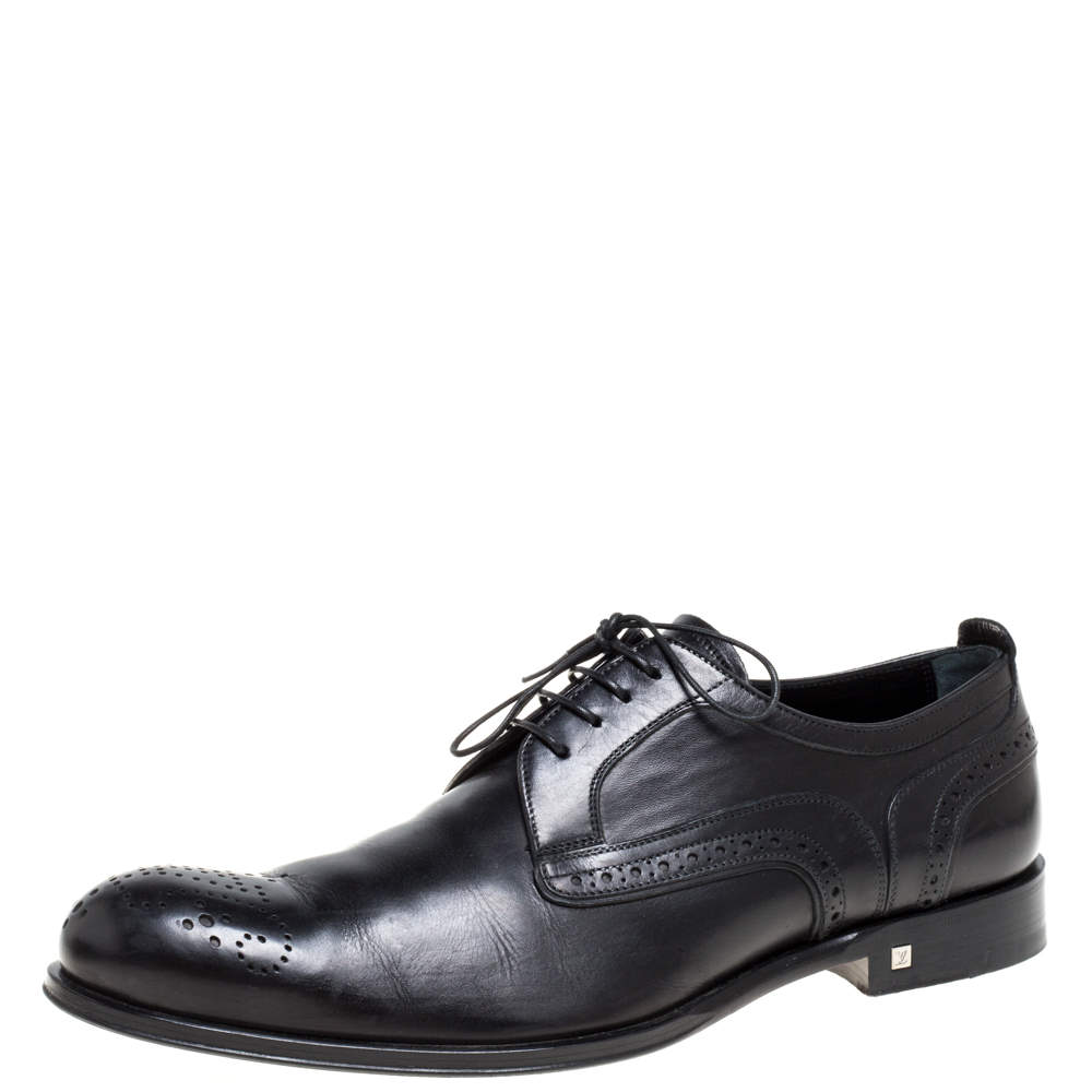 مملوكة مسبقًا Louis Vuitton Black Brogue Leather Lace Up Derby Size 42.5