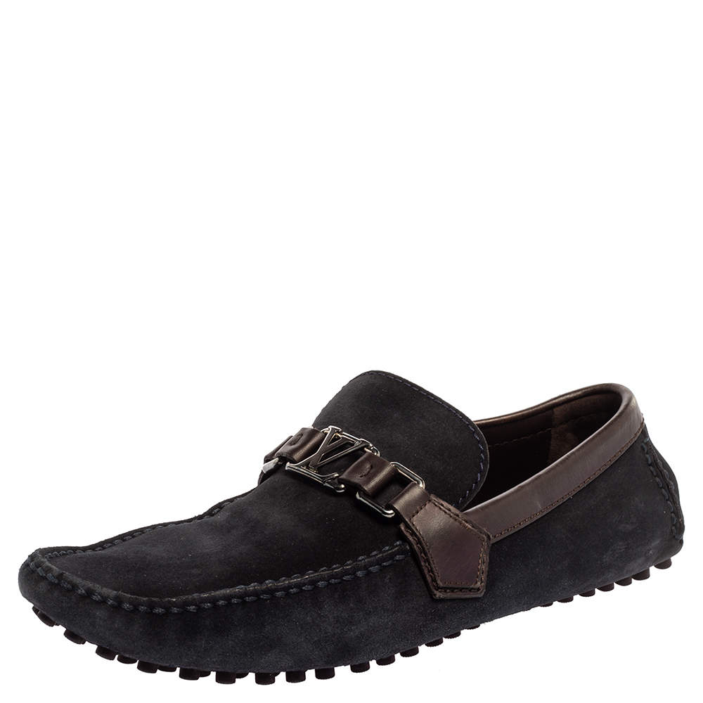 Pre Owned حذاء لوفرز لوي فيتون سويدي بني/أزرق داكن هوكينهام مقاس 42