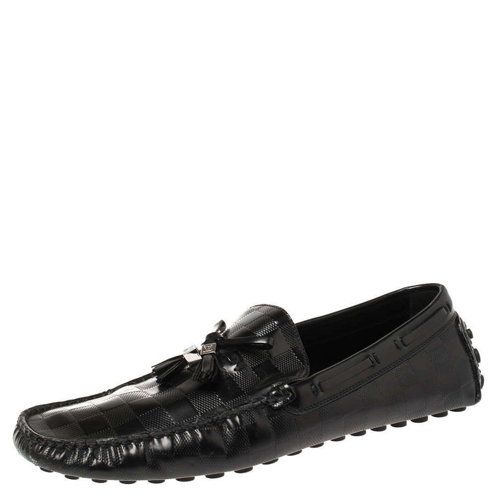 Pre Owned Louis Vuitton Black Damier Leather Imola Tassel Loafers Size 43
