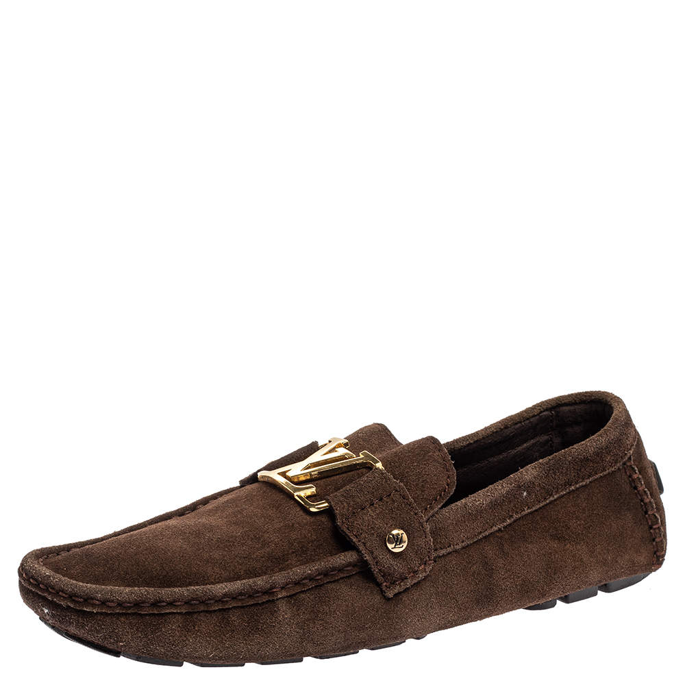 Pre Owned Louis Vuitton Brown Suede Monte Carlo Loafers Size 44