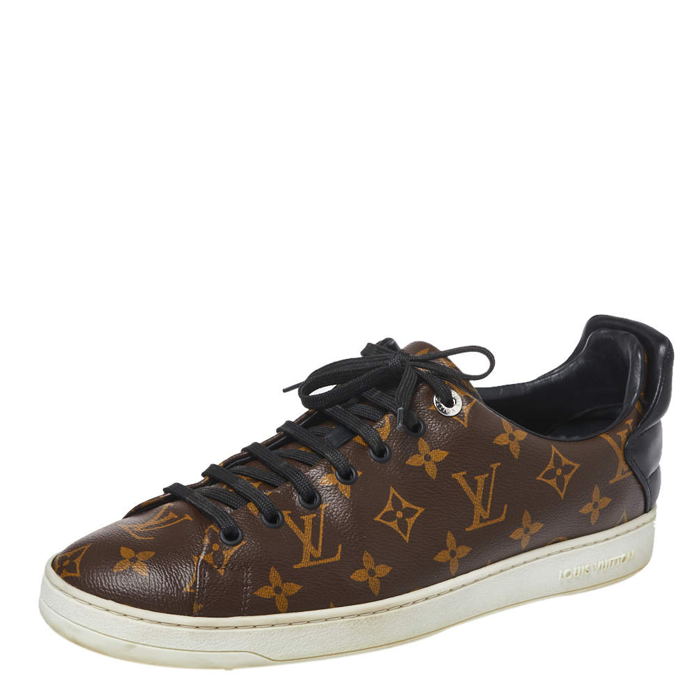Louis Vuitton Brown Monogram Canvas and Black Leather Frontrow Low Top Sneakers Size 42.5