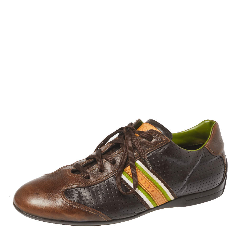 Pre Owned Louis Vuitton Brown Perforated Leather Low Top Sneakers Size 42.5 
