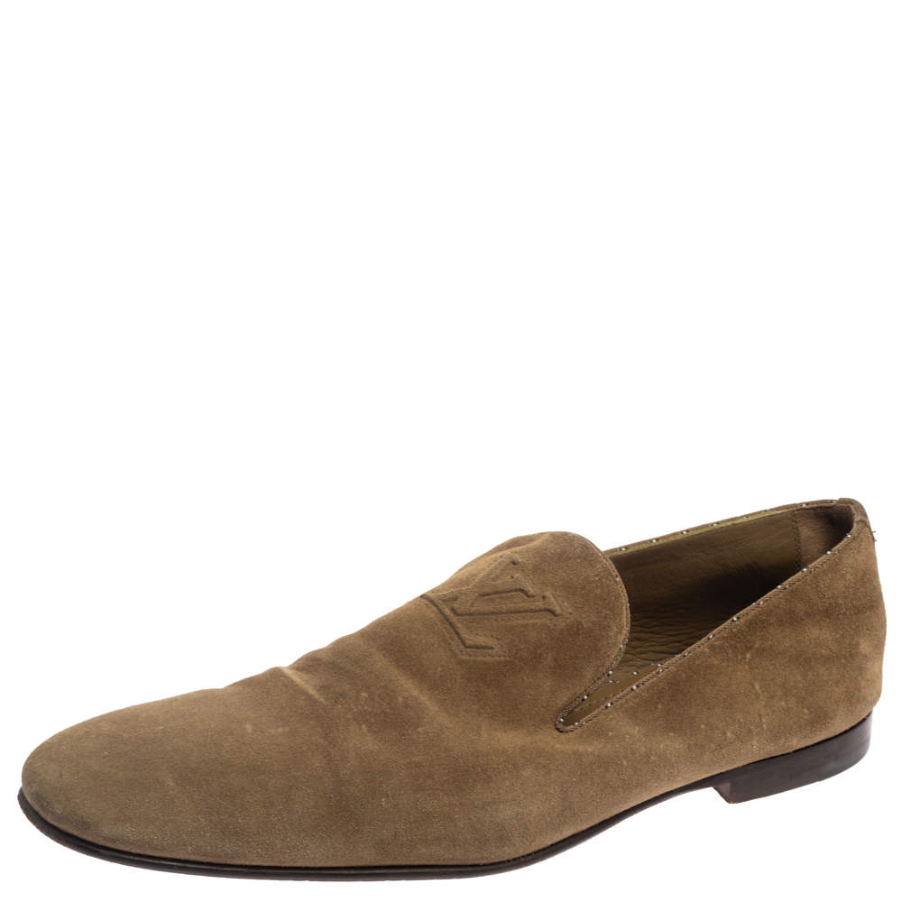 مملوكة مسبقًا حذاء لوفرز لوى فيتون سموكينغ شعار أل فى سويدى أخضر زيتونى مقاس 45 