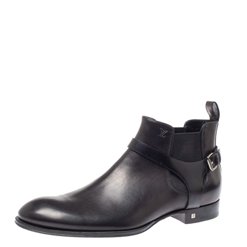 Pre Owned Louis Vuitton Black Leather Greenwich Ankle Boots Size 42.5