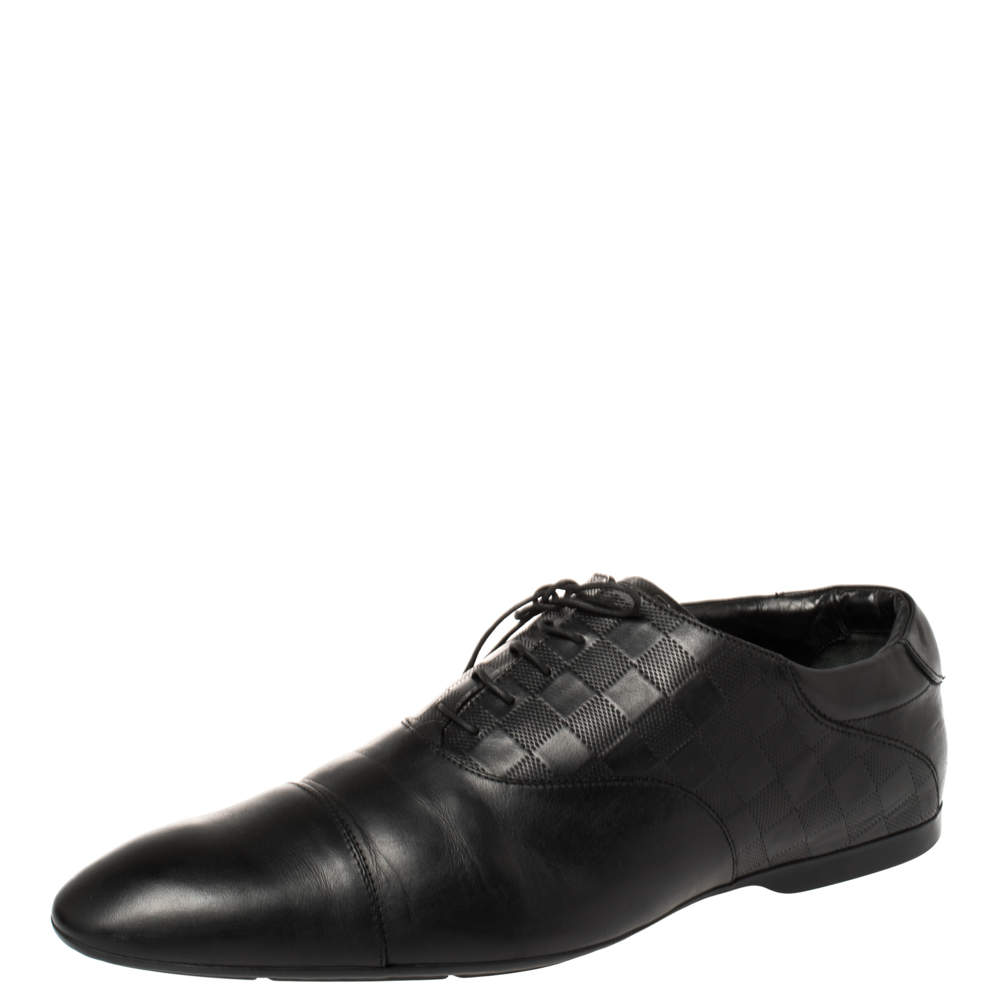 Louis Vuitton Black Damier Embossed Leather Lace Up Oxfords Size 45